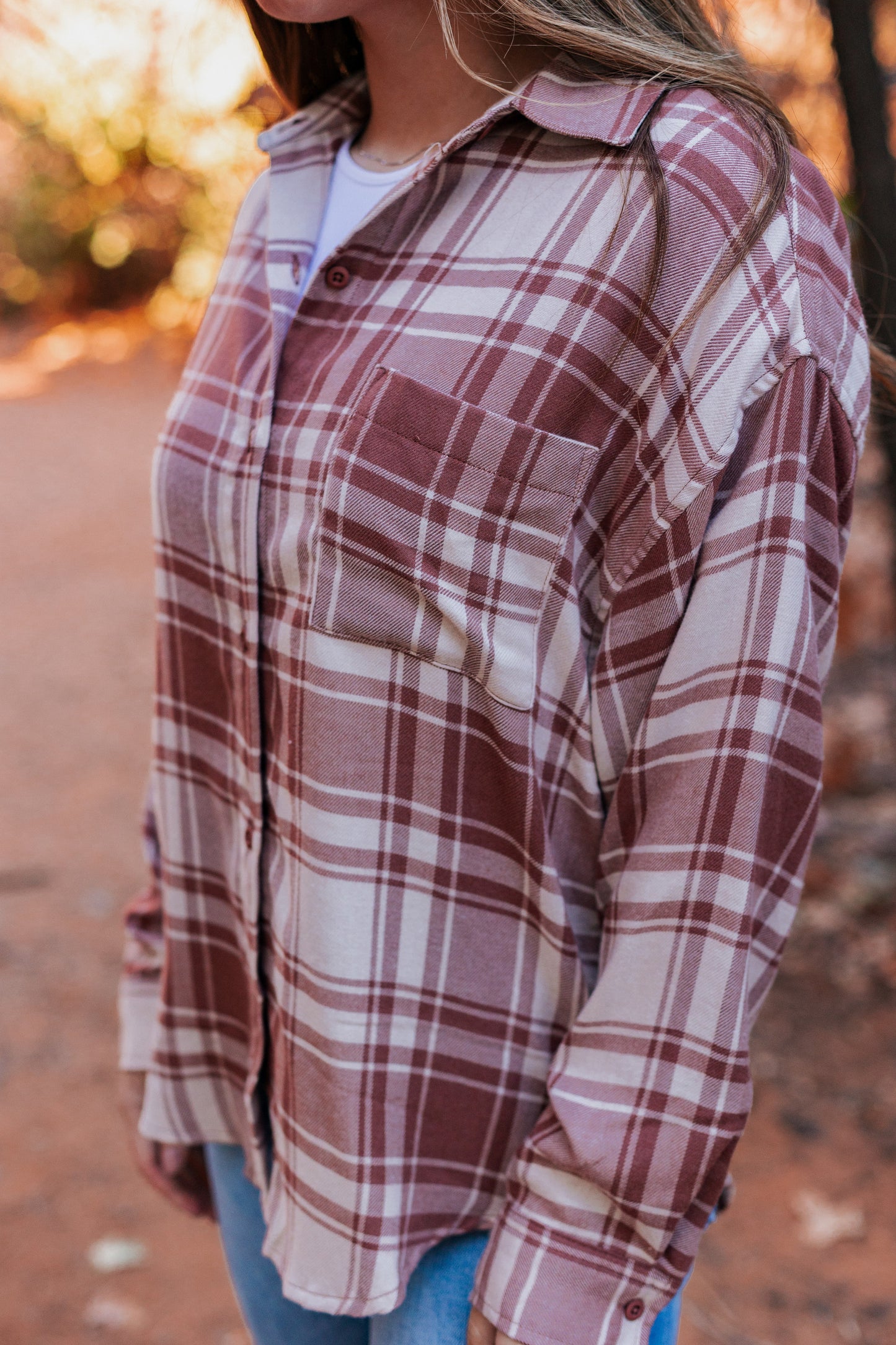 Z SUPPLY: RIVER PLAID TOP TIGER EYE