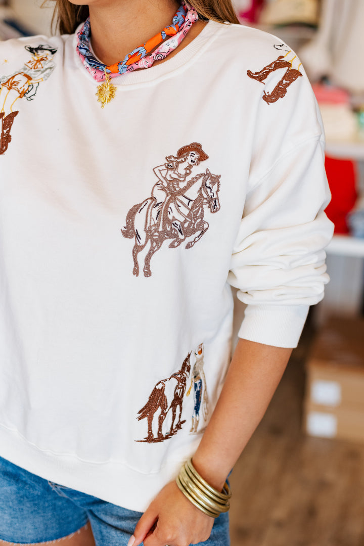 WESTERN MOTIF EMBROIDERED SWEATSHIRT