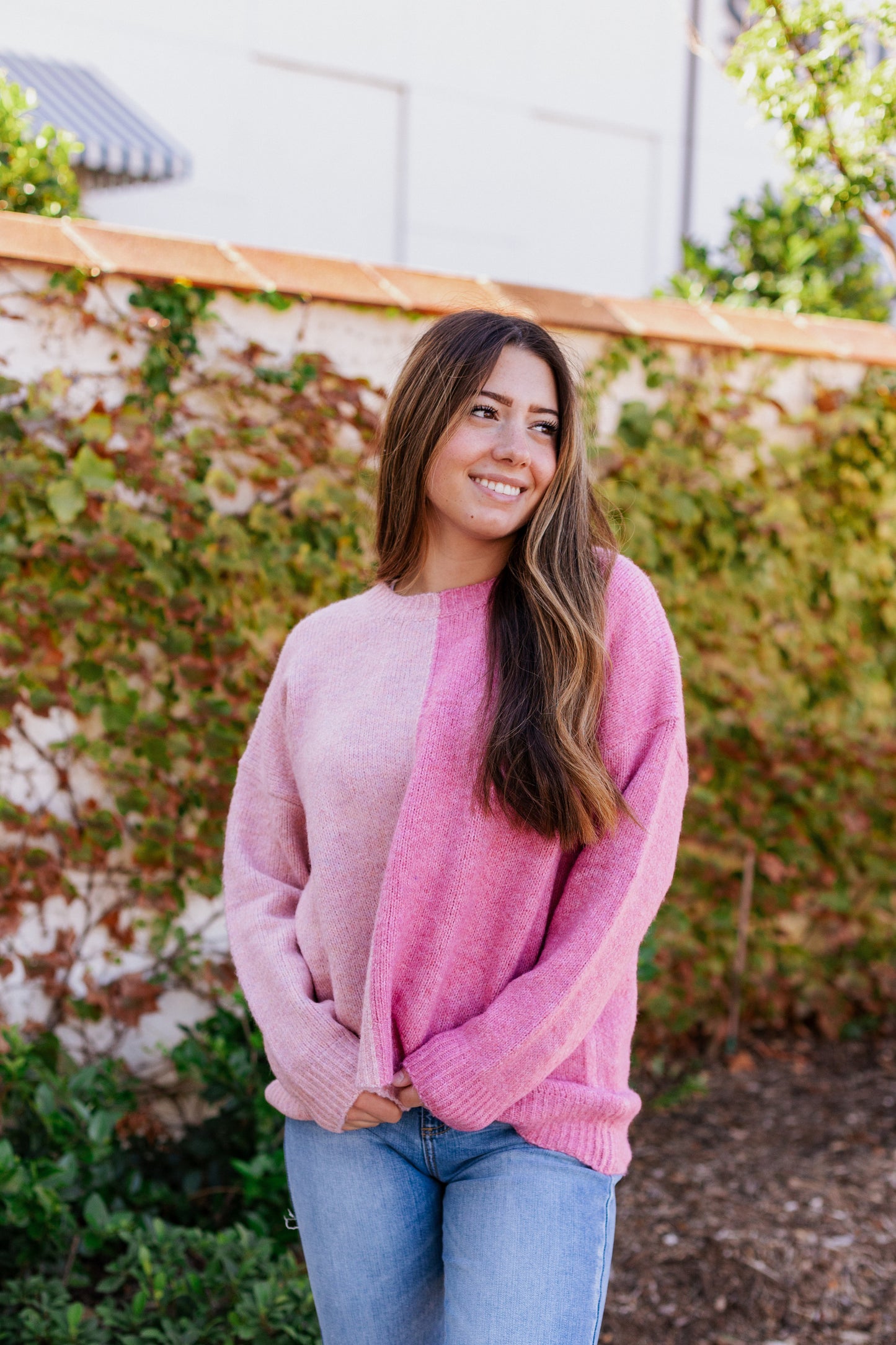 WARM DOWN COLOR BLOCK SWEATER PINK