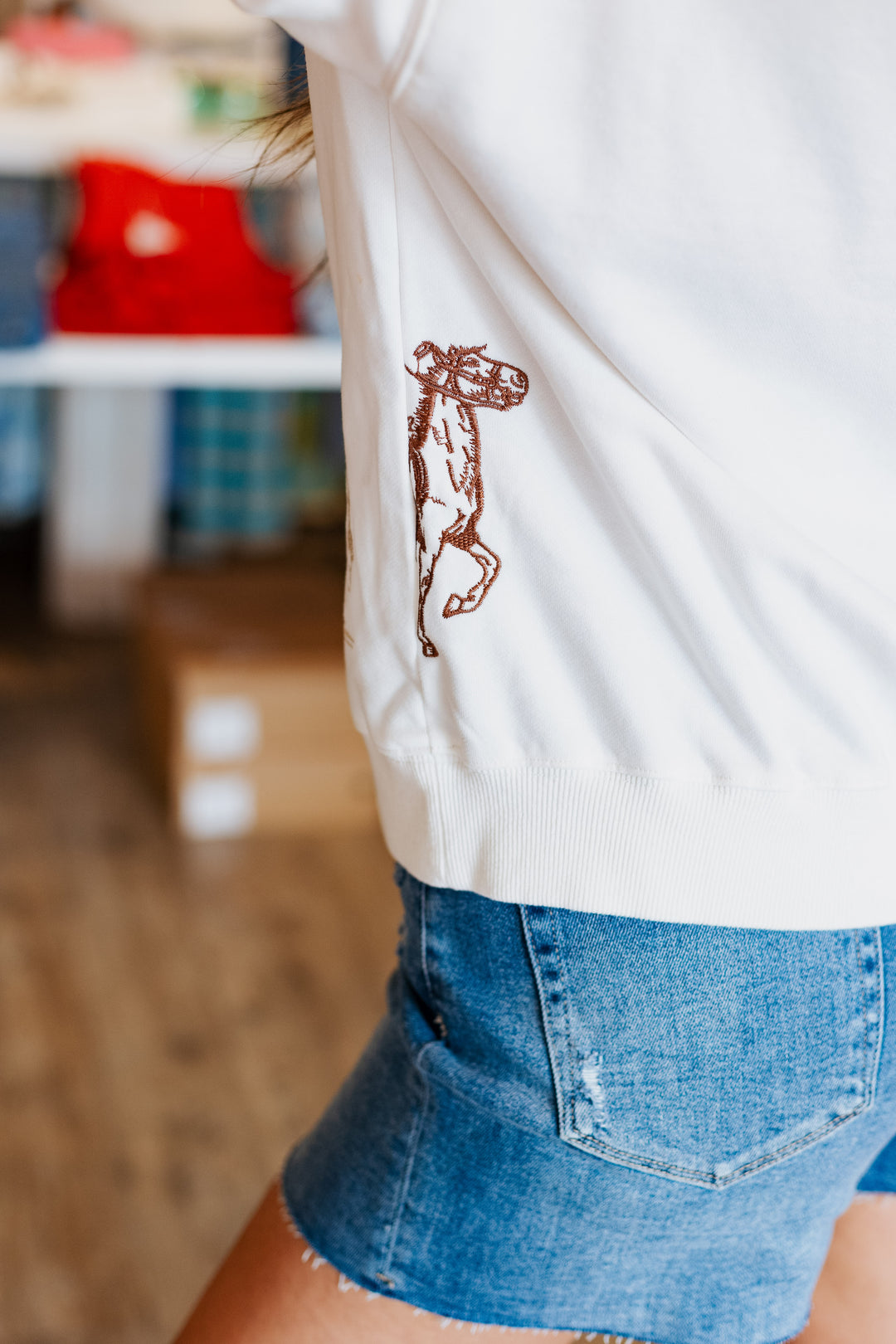 WESTERN MOTIF EMBROIDERED SWEATSHIRT