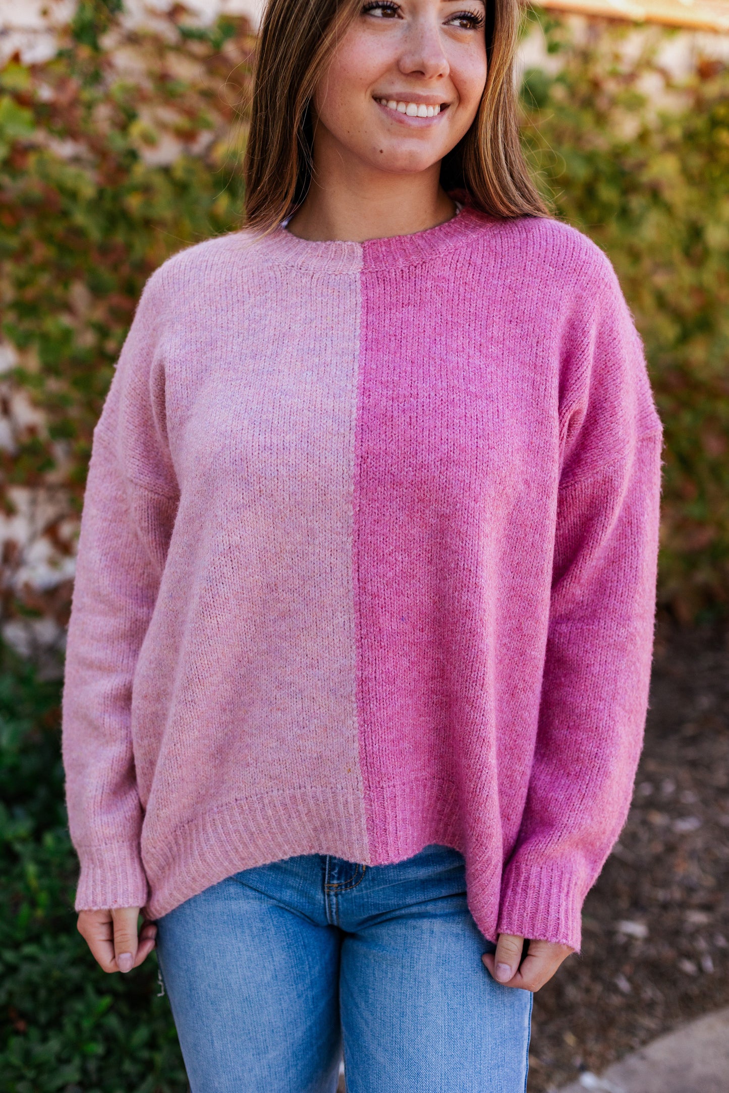 WARM DOWN COLOR BLOCK SWEATER PINK