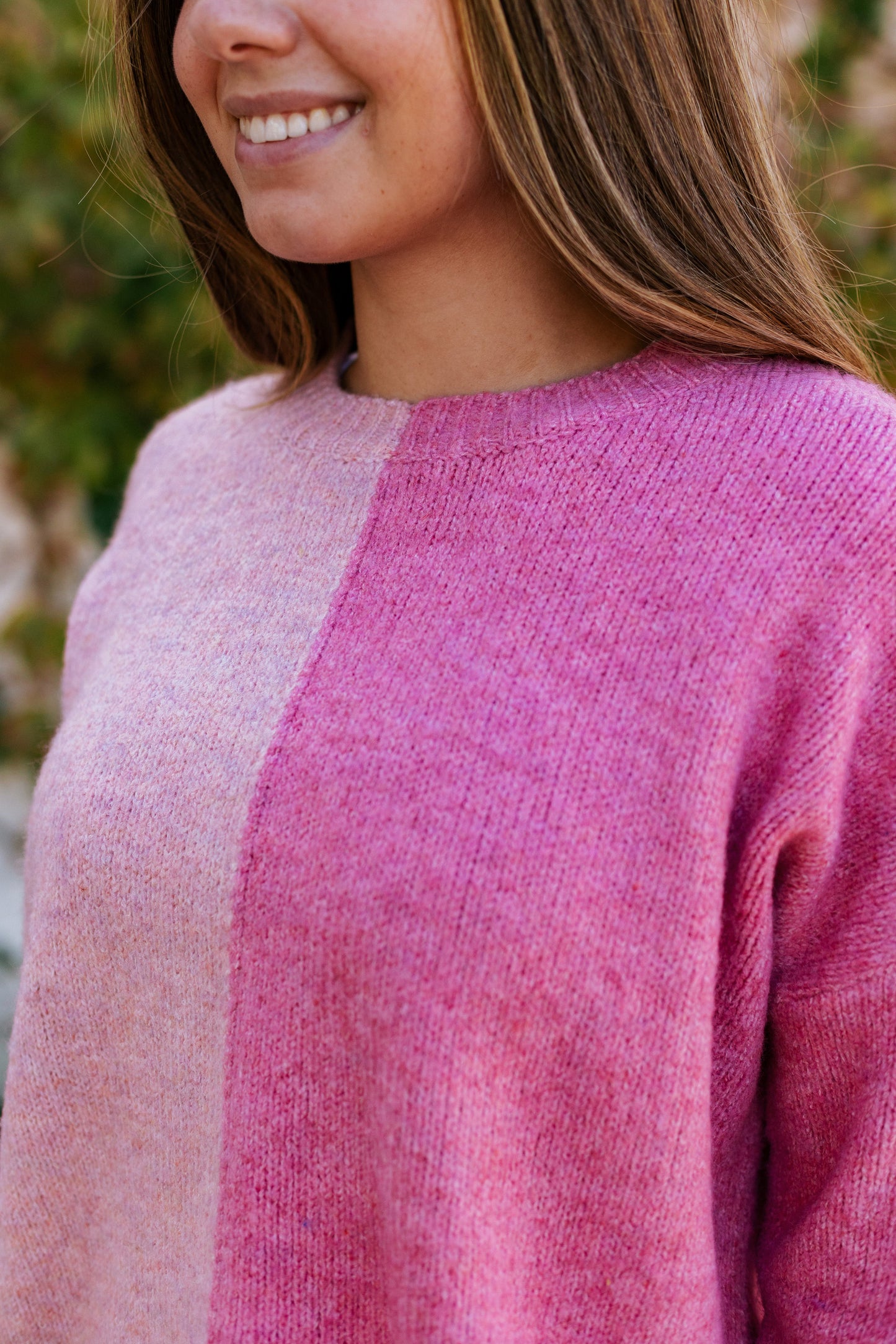 WARM DOWN COLOR BLOCK SWEATER PINK