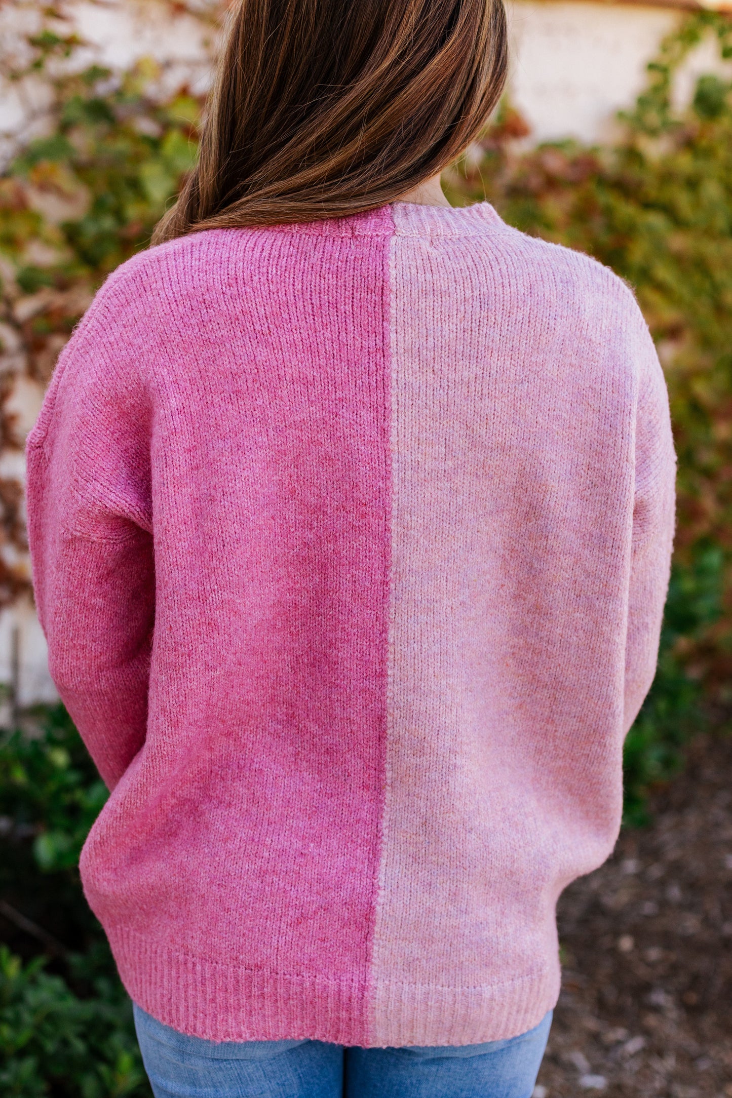 WARM DOWN COLOR BLOCK SWEATER PINK