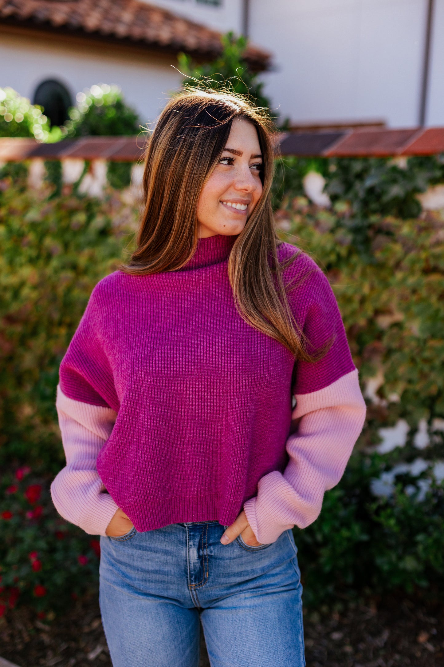 COOL COLORBLOCK SWEATER MAGENTA