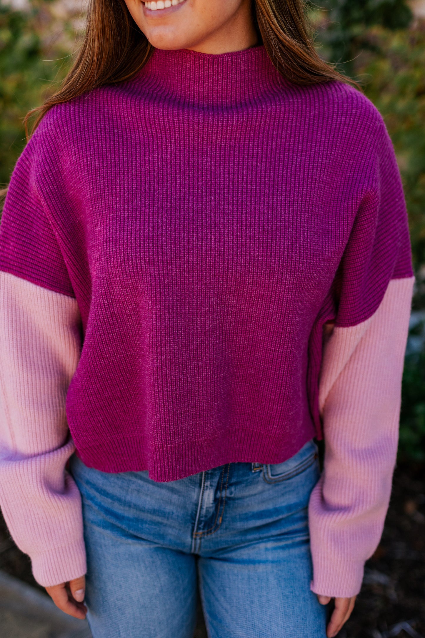 COOL COLORBLOCK SWEATER MAGENTA