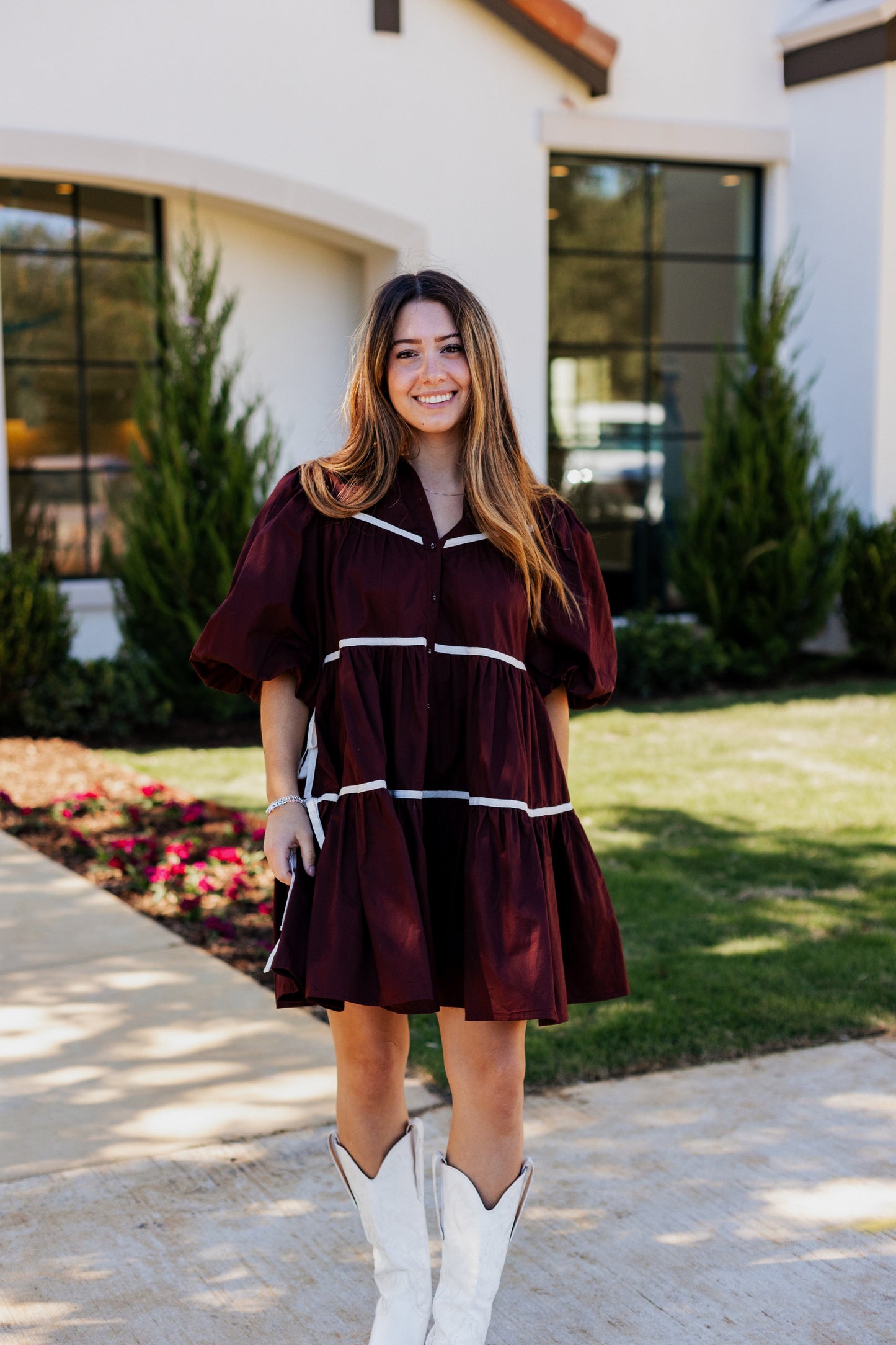 GIMME MORE TIERED DRESS: BROWN