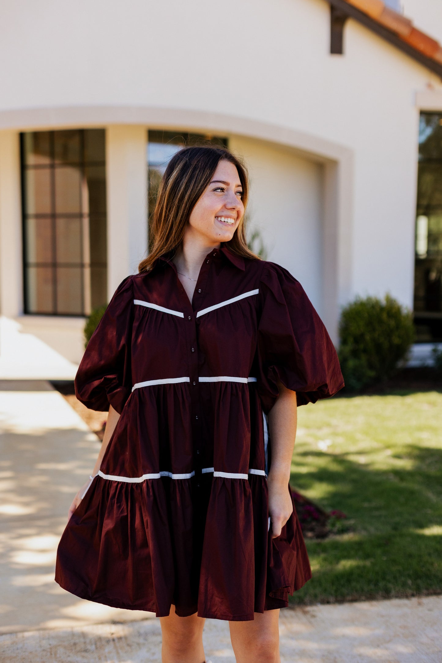 GIMME MORE TIERED DRESS: BROWN