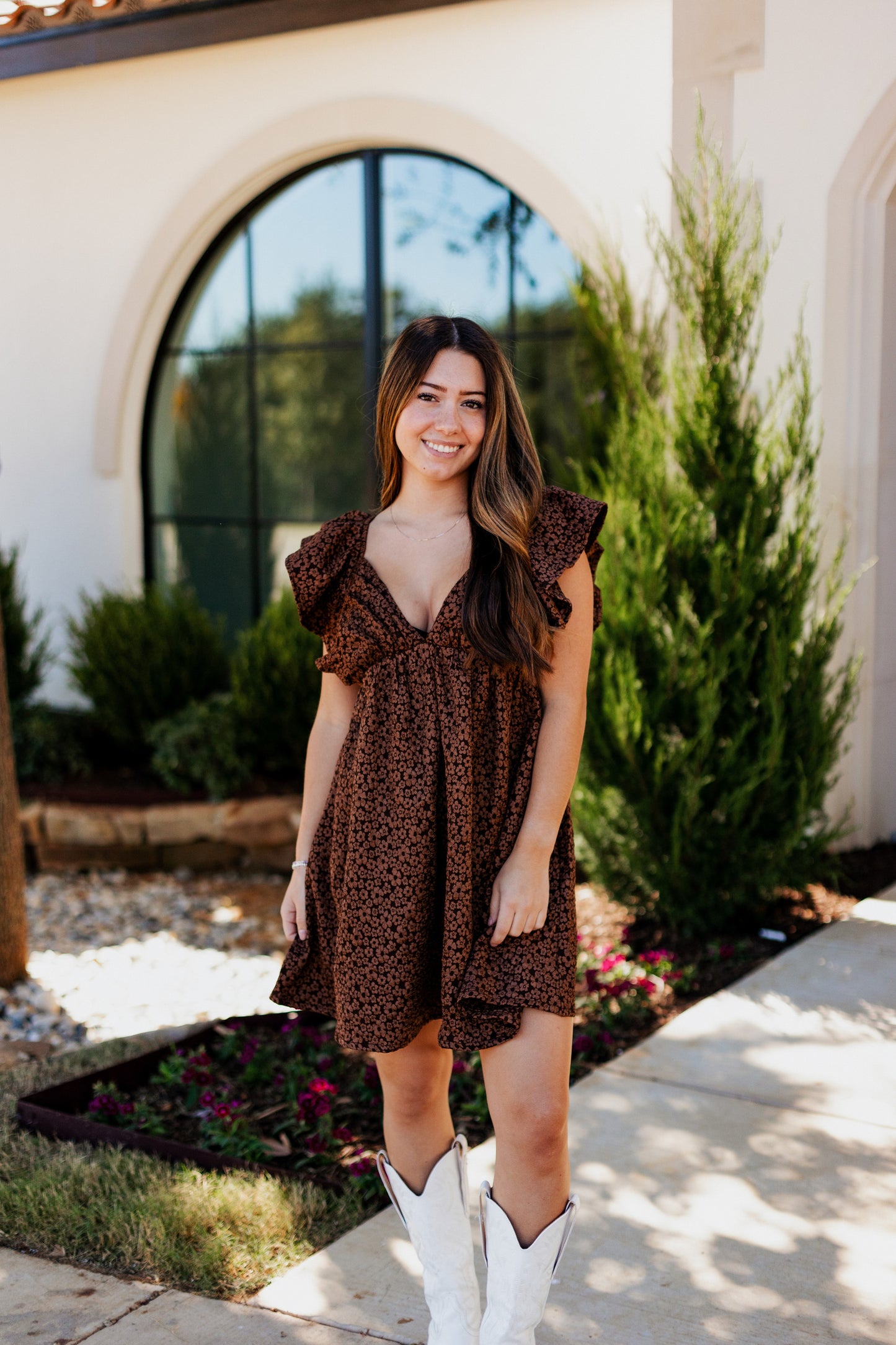 BOTANICAL FLORAL JACQUARD DRESS BROWNIE