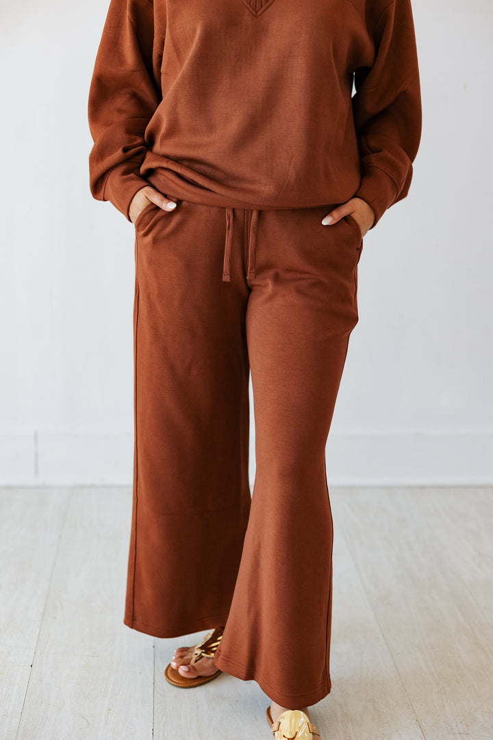 CROPPED WIDE LOUNGE PANT- CHESTNUT