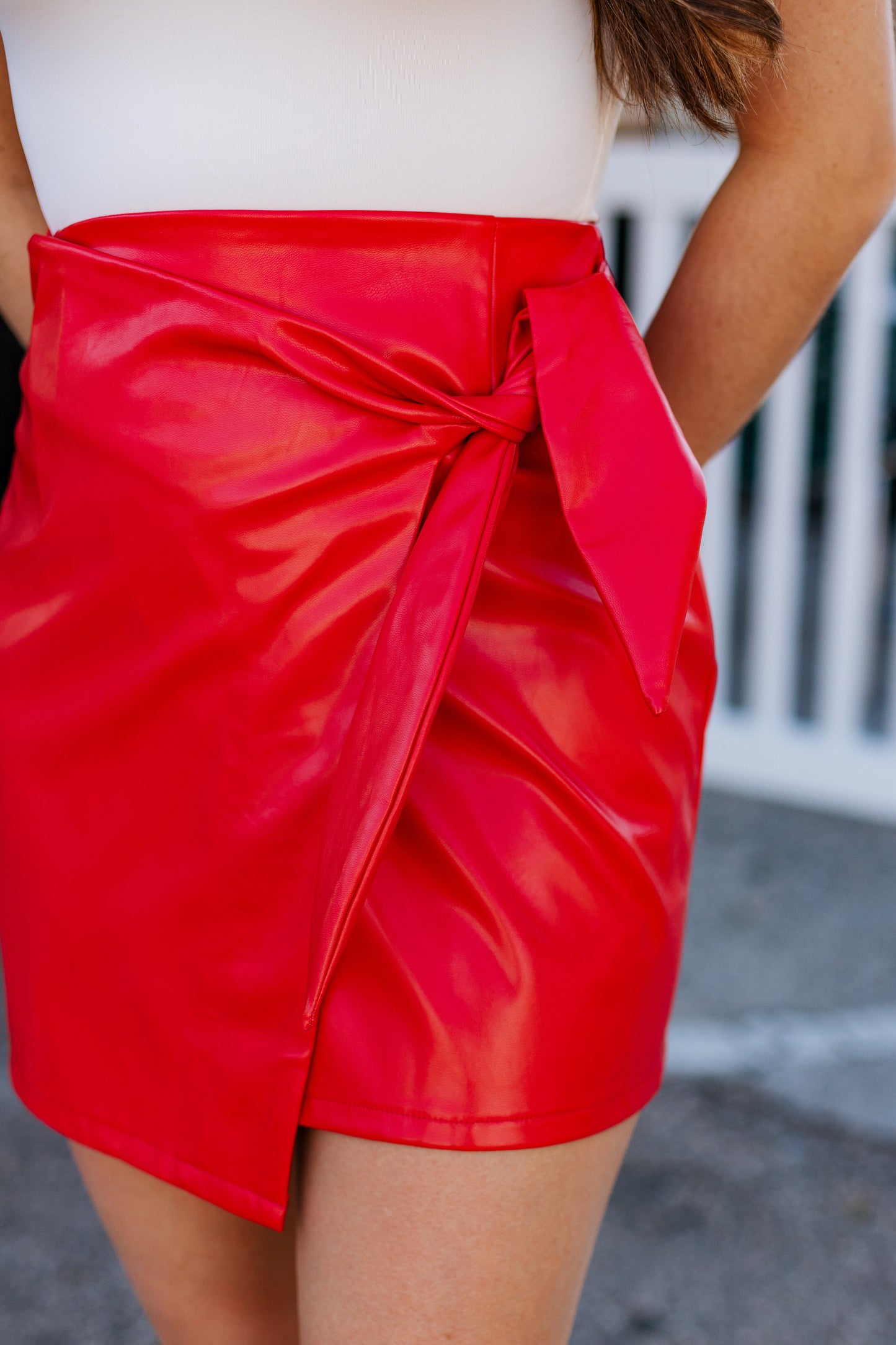 FOR THE THRILL LEATHER TIE SKIRT