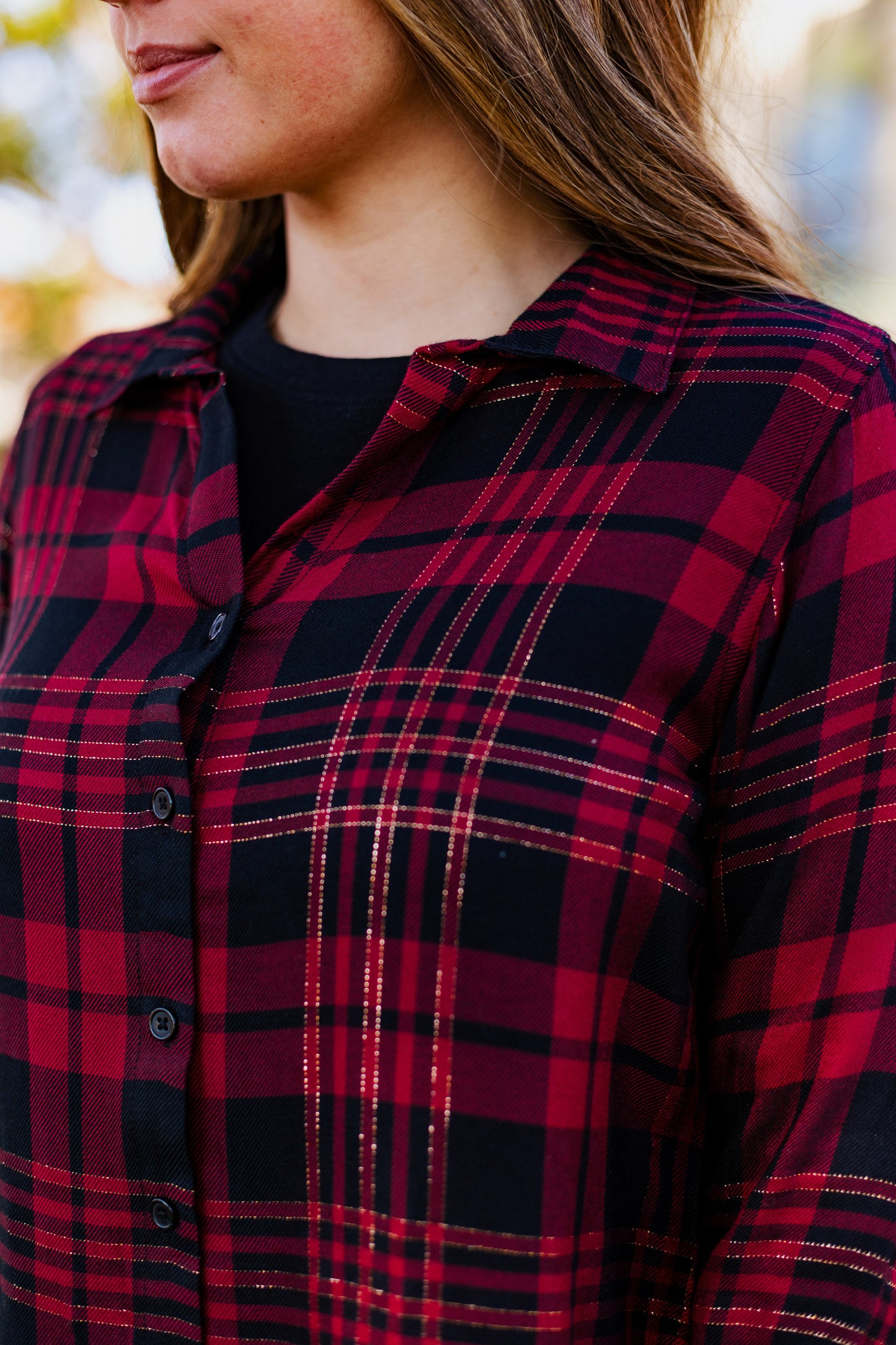 TINSEL BUTTON-UP TOP