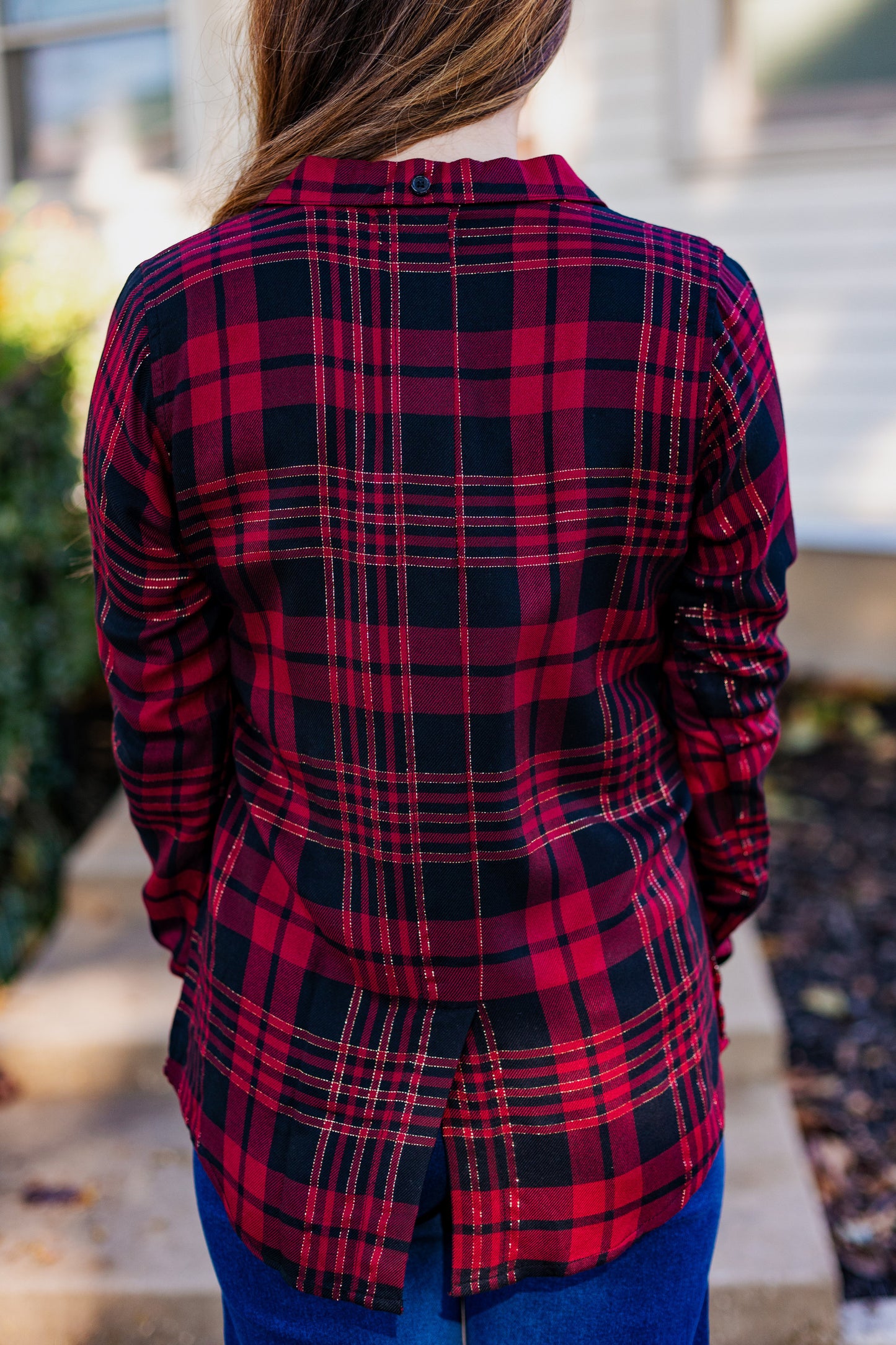 TINSEL BUTTON-UP TOP