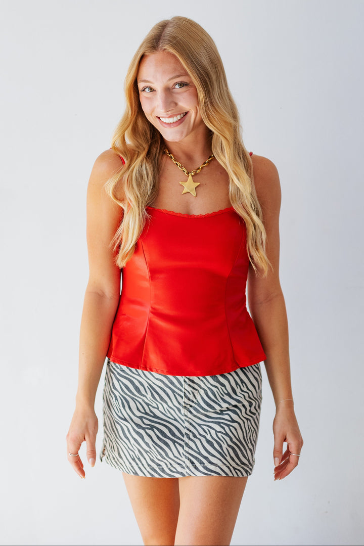 STACY LEATHER CAMI TOP- RED