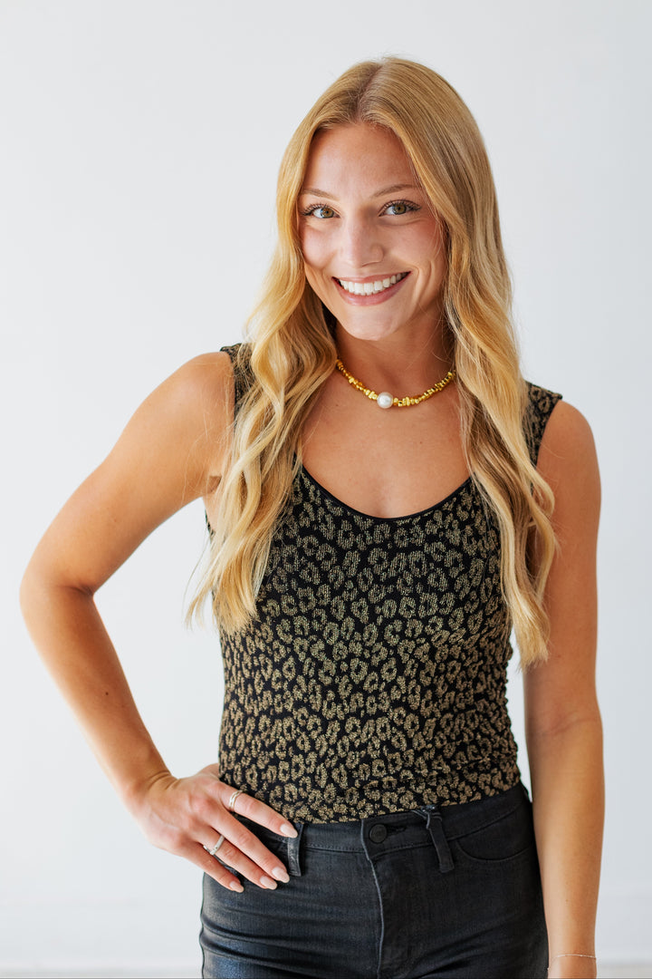NIKIBIKI: LUREX LEOPARD TOP- BLACK