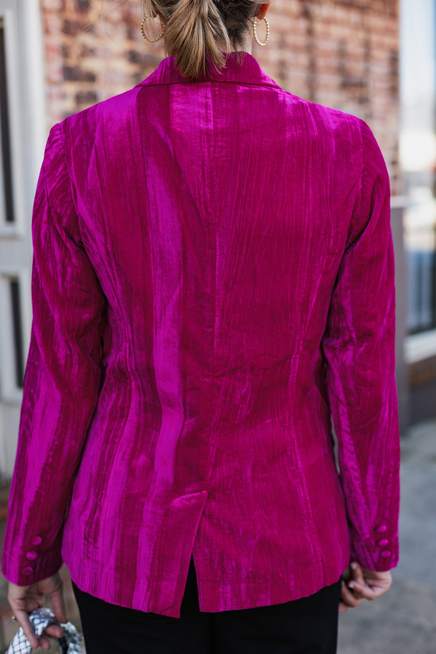 AMELIA CRINKLE VELVET BLAZER HOT PINK