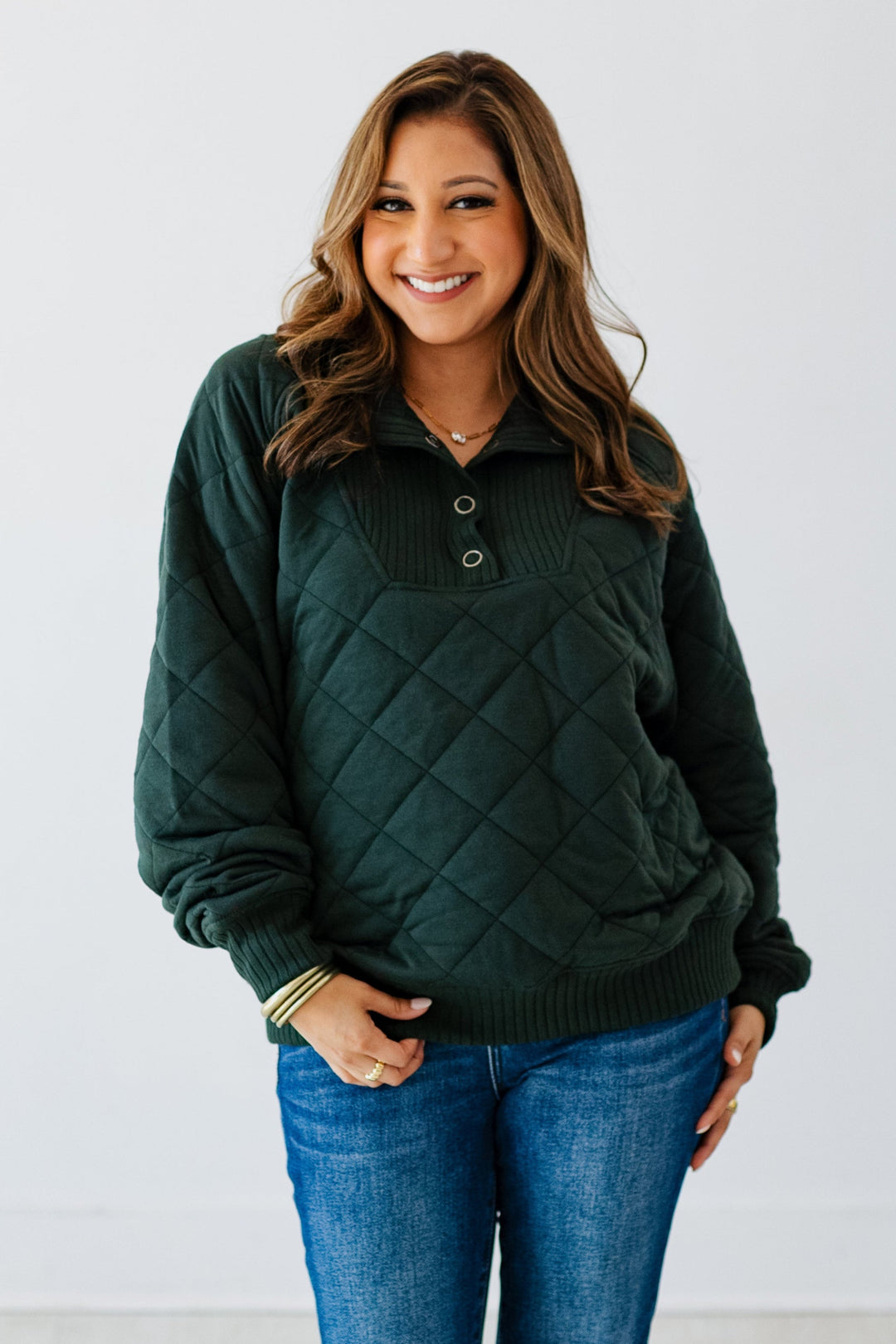 QUARTER SNAP QUILTED PULLOVER- REGENCY GREEN