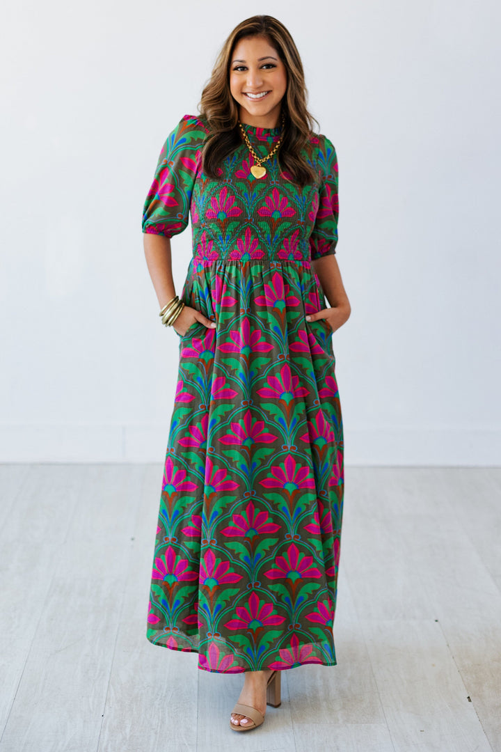 FIONA FLORAL SMOCKED MAXI DRESS