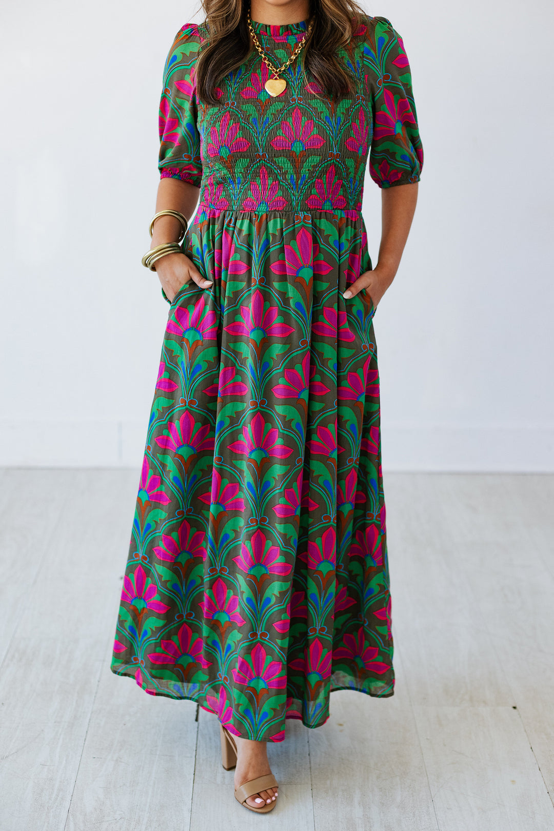 FIONA FLORAL SMOCKED MAXI DRESS