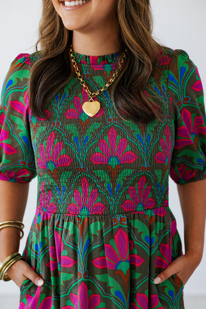 FIONA FLORAL SMOCKED MAXI DRESS