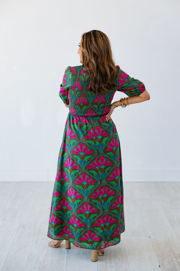 FIONA FLORAL SMOCKED MAXI DRESS