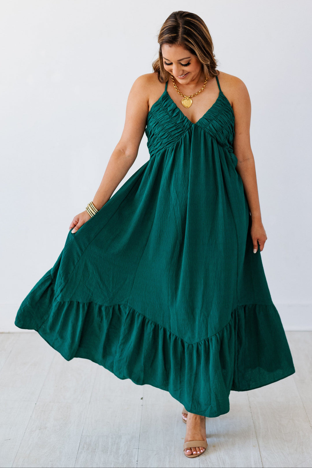 ARIEL FOREST CRINKLE MAXI DRESS