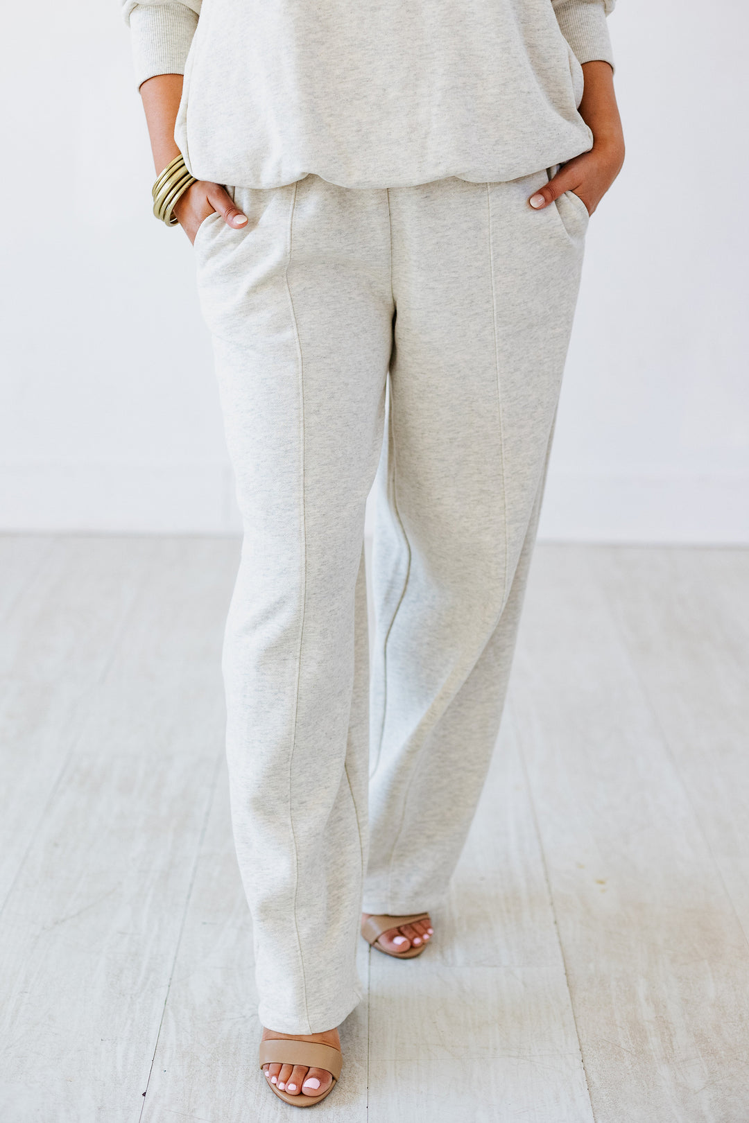HEATHER OAT WIDE LEG SWEATPANT