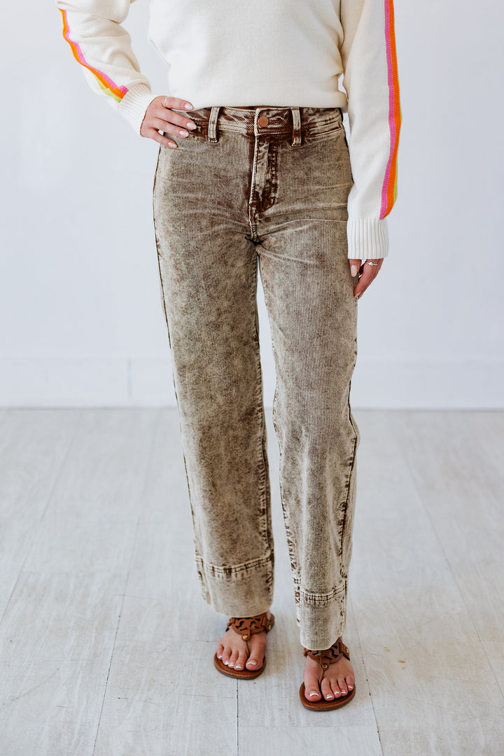 RISEN: MOCHA HIGHRISE CROP CORDUROY PANT
