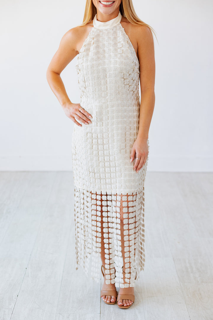 CHAMPAGNE DREAMS FRINGE DETAIL DRESS