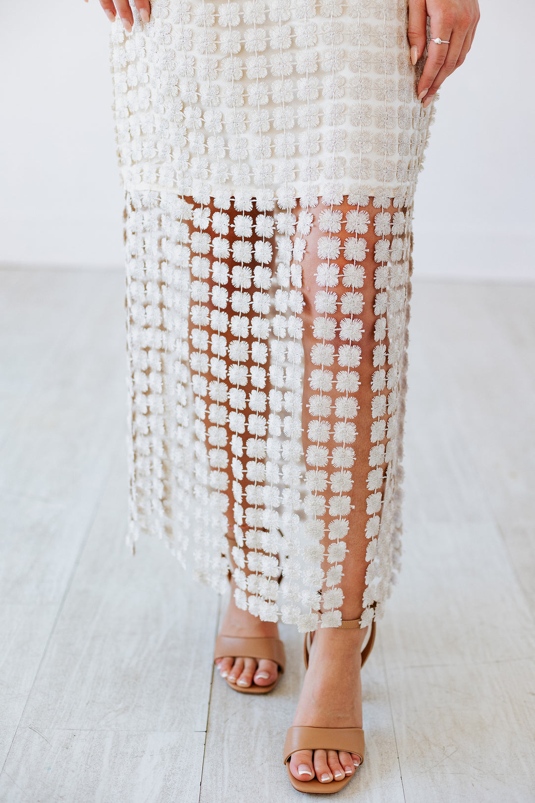 CHAMPAGNE DREAMS FRINGE DETAIL DRESS