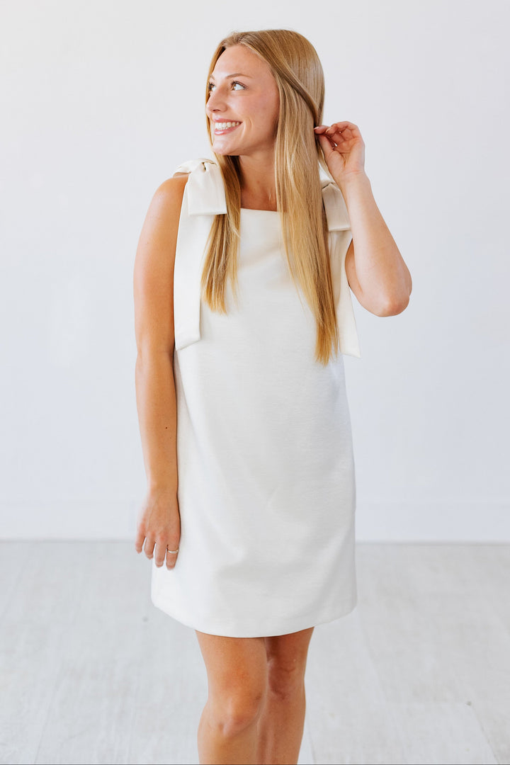 IVORY SATIN BOW MINI DRESS