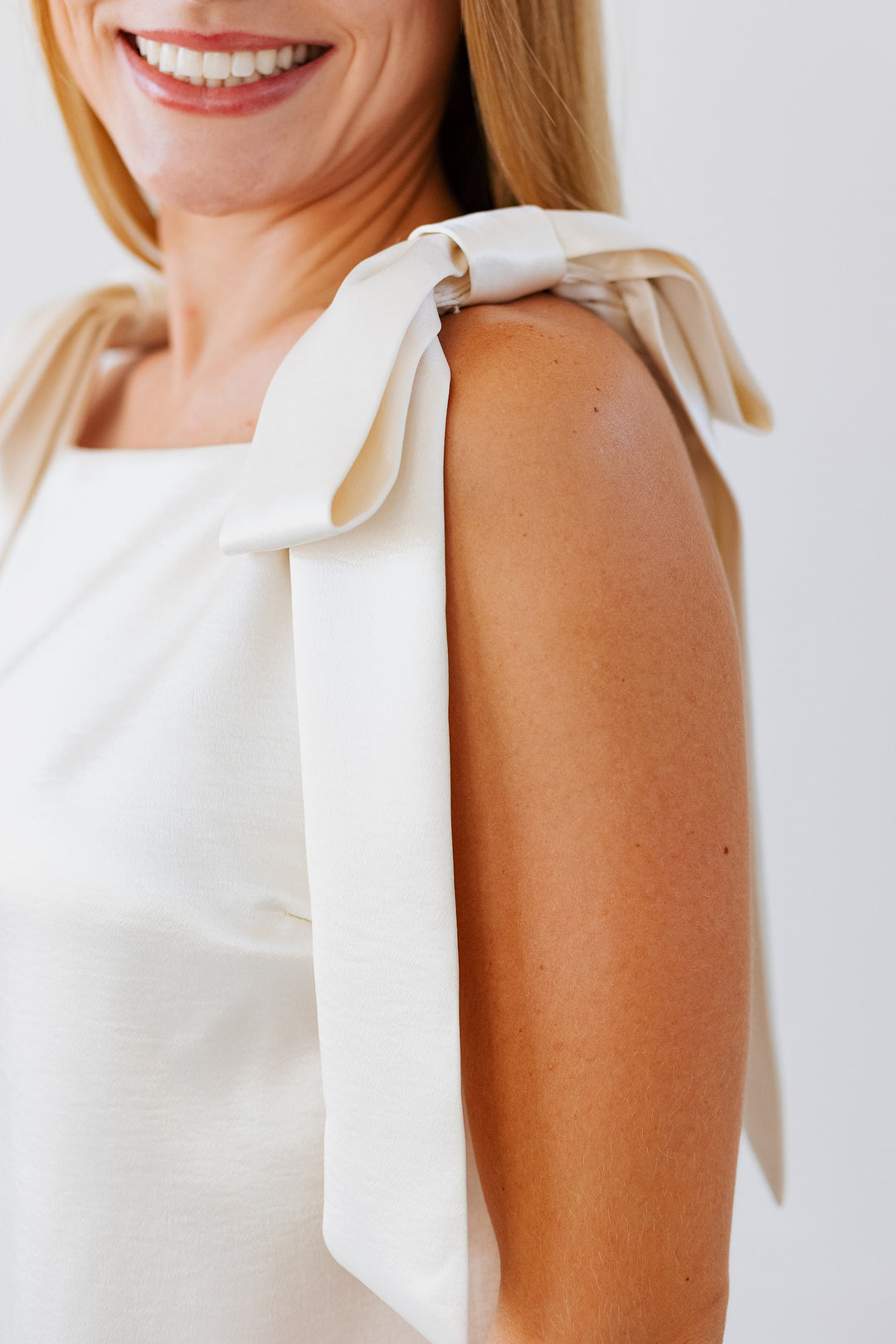 IVORY SATIN BOW MINI DRESS