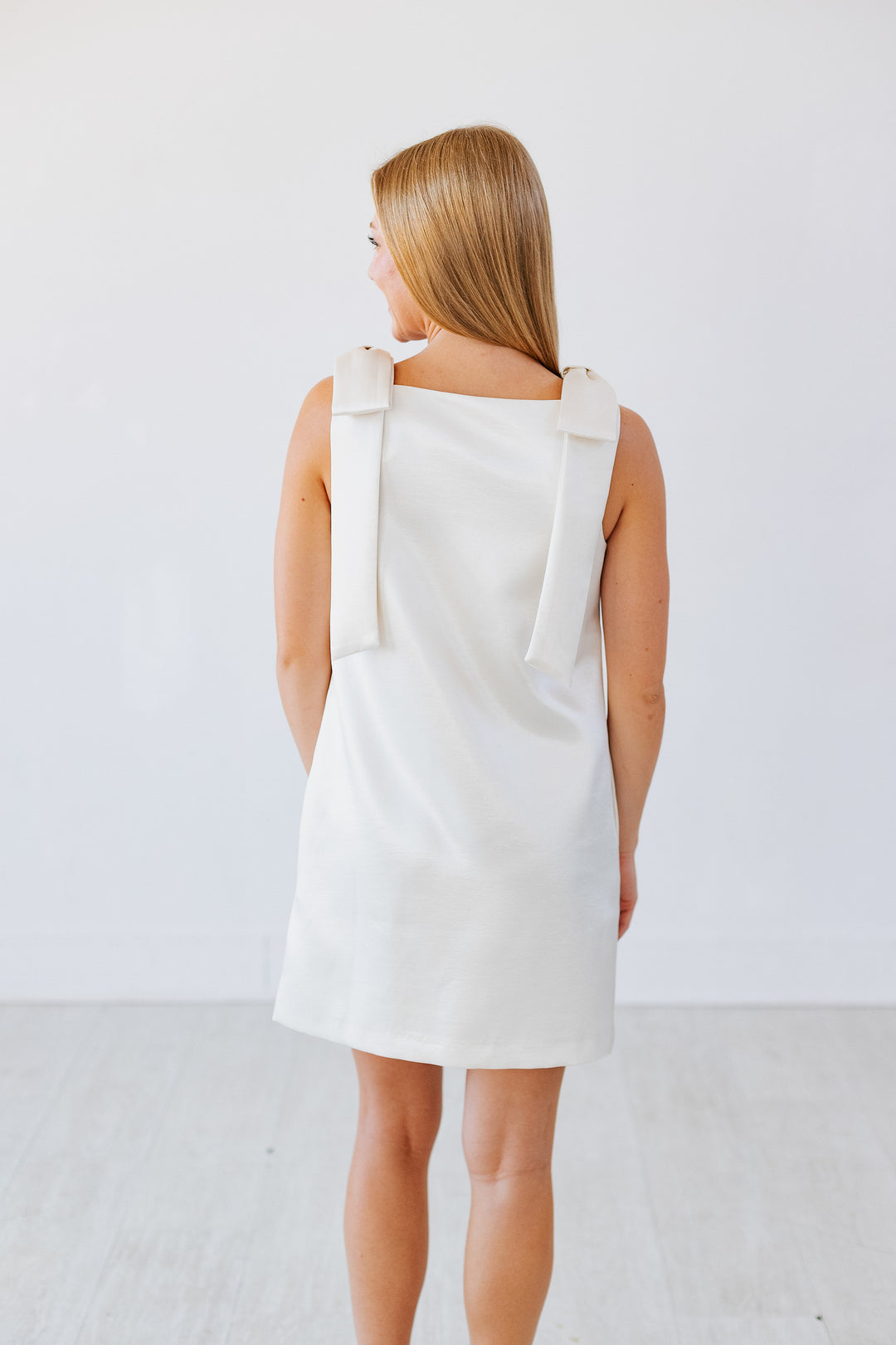 IVORY SATIN BOW MINI DRESS
