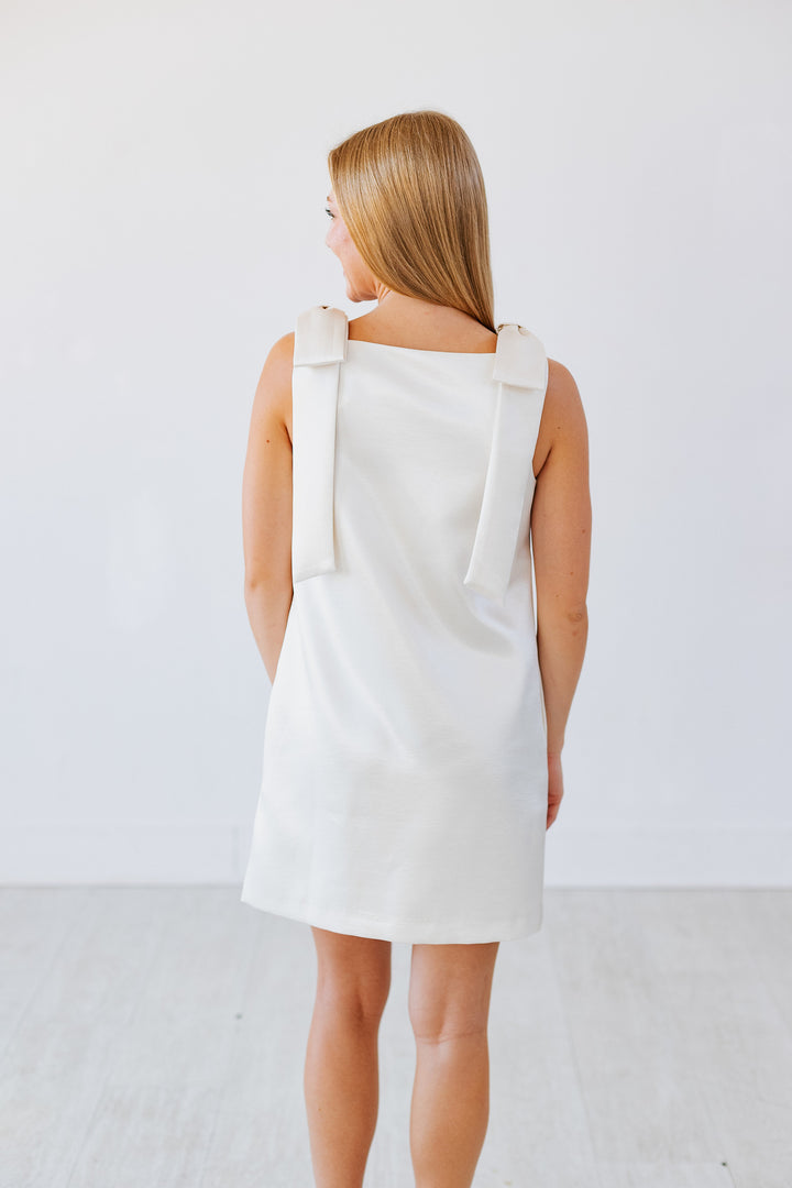 IVORY SATIN BOW MINI DRESS
