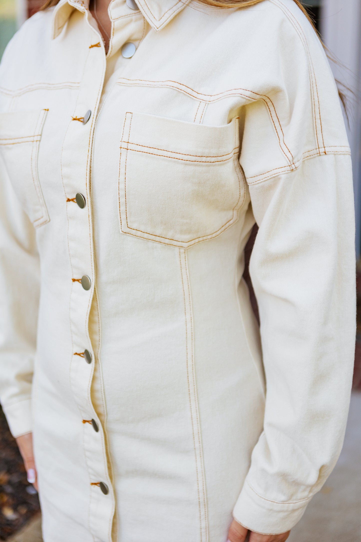 STITCH DETAIL DRESS ECRU