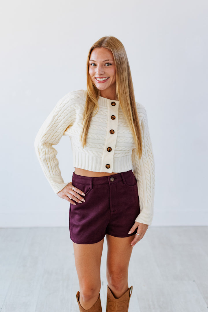 BURGUNDY SUEDE SHORT