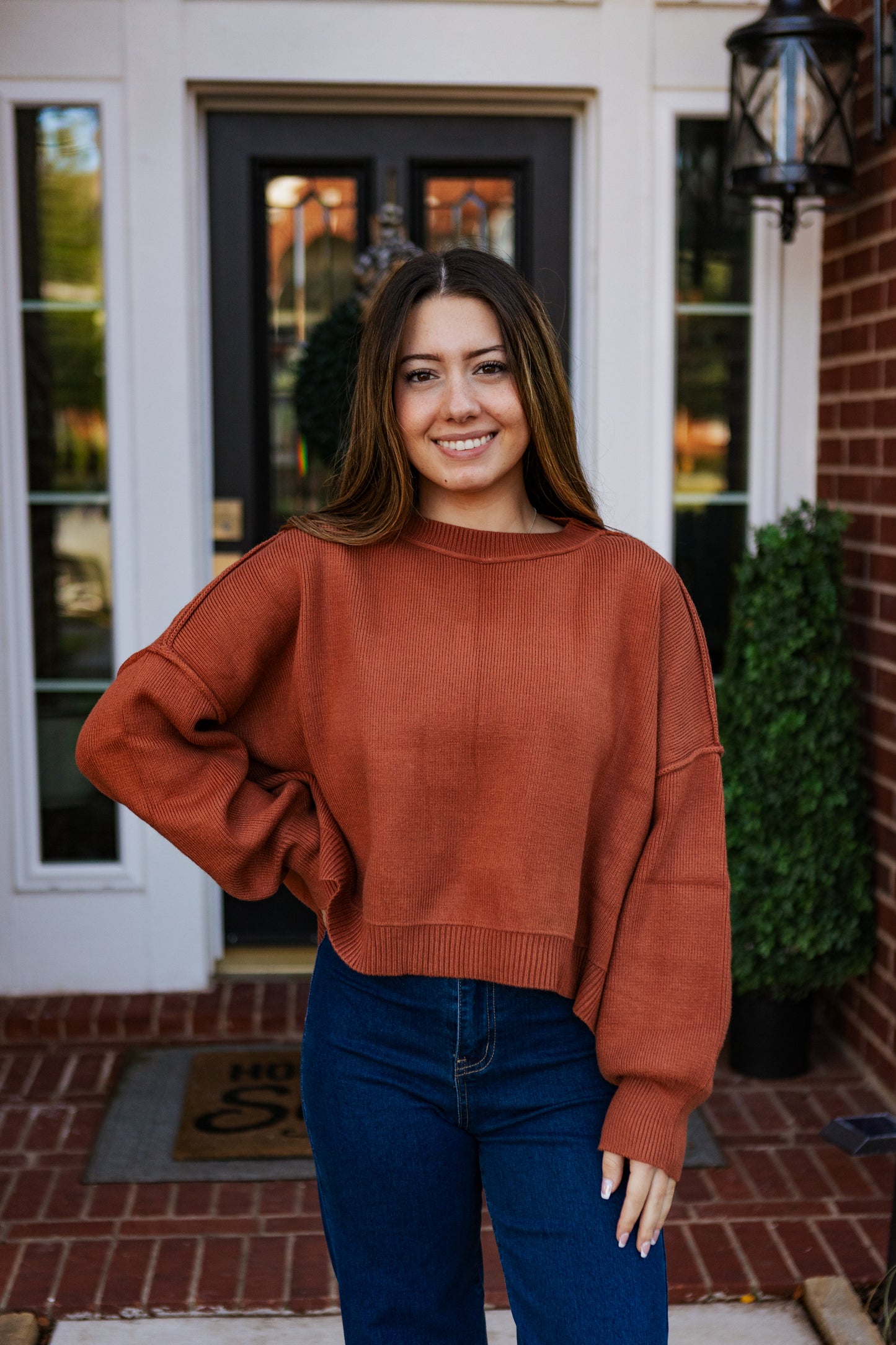 HOLLY RELAXED CROP SWEATER BRICK