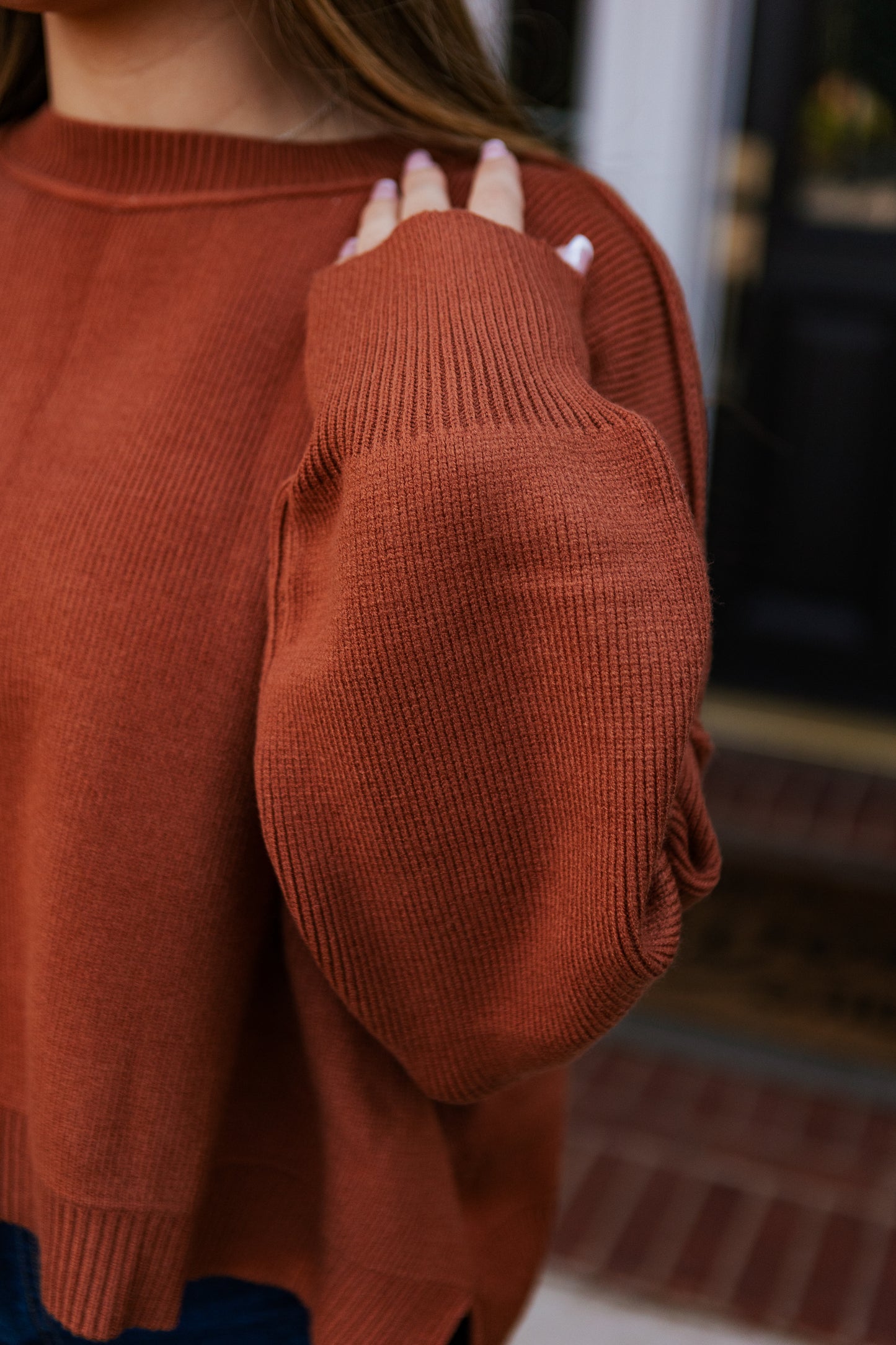 HOLLY RELAXED CROP SWEATER BRICK