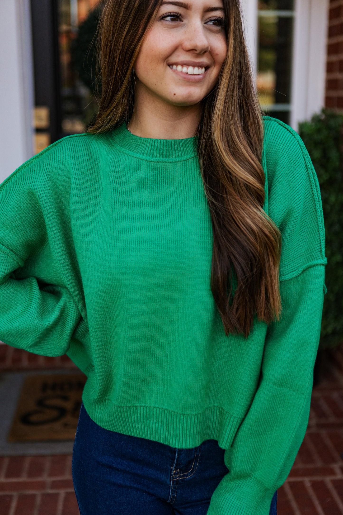 HOLLY RELAXED CROP SWEATER EMERALD