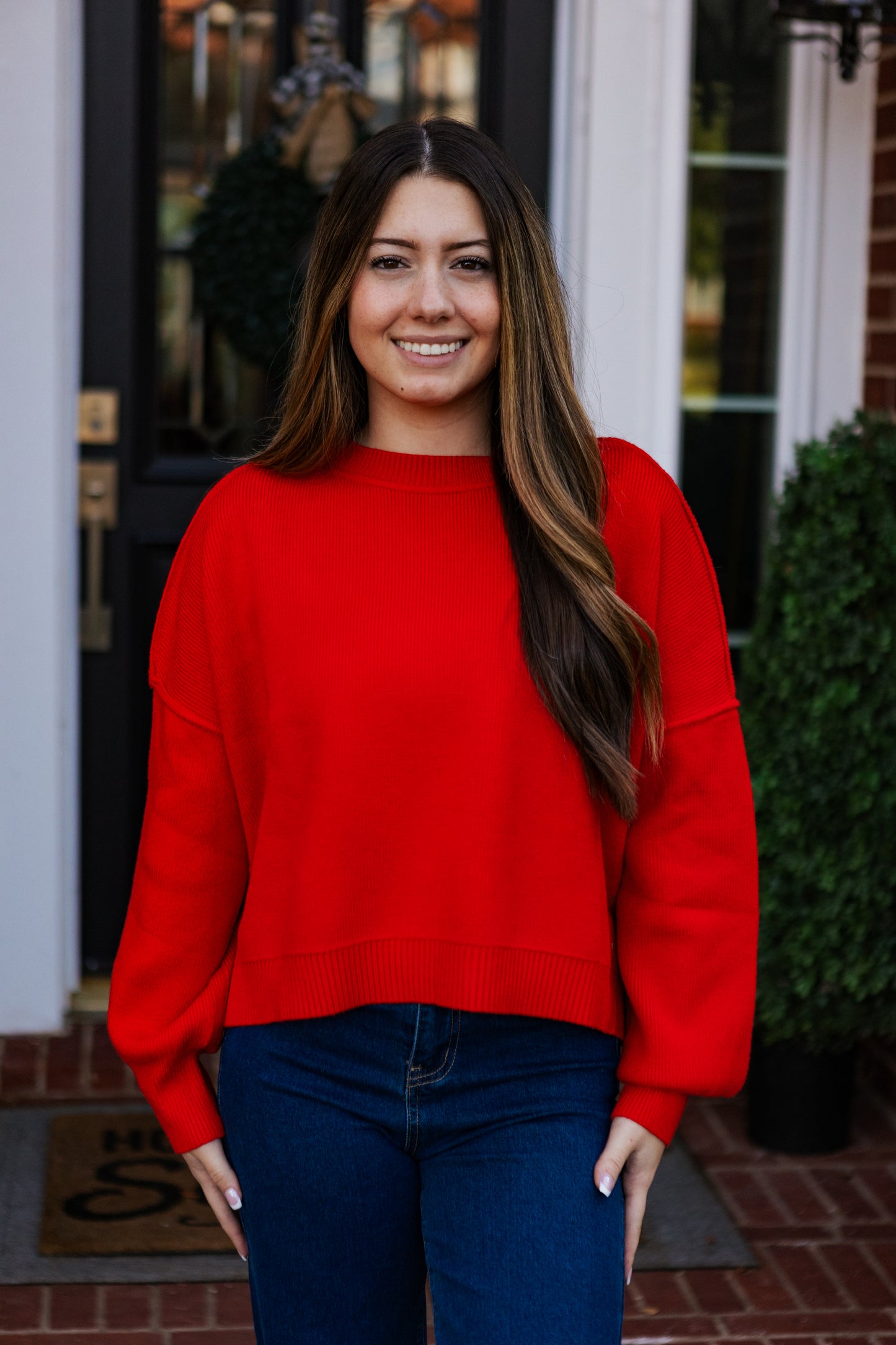 HOLLY RELAXED CROP SWEATER RED