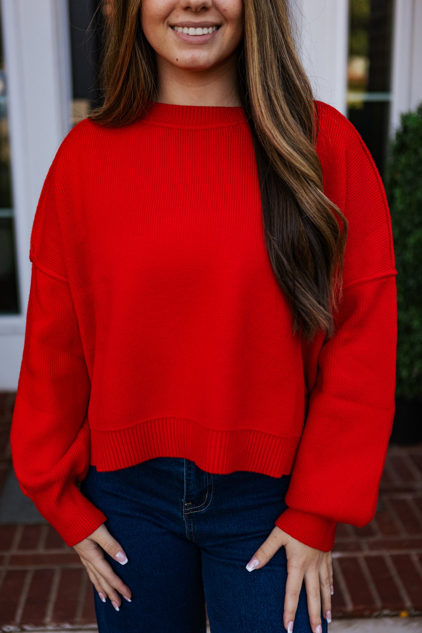 HOLLY RELAXED CROP SWEATER RED