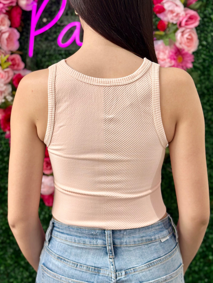 PEACHY PINK HIGH NECK CHEVRON TANK