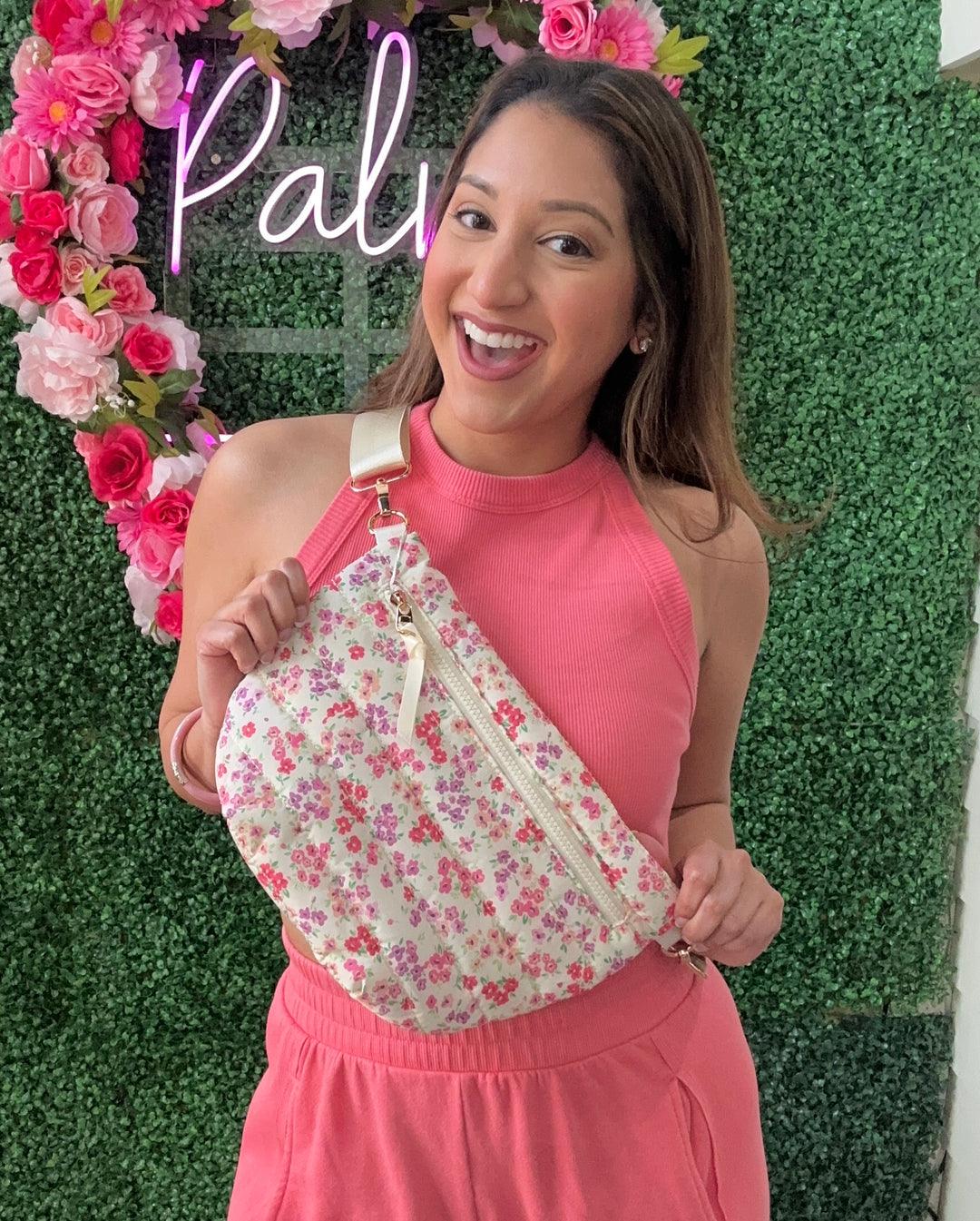 Pink Floral Jolie Puffer Belt Bag