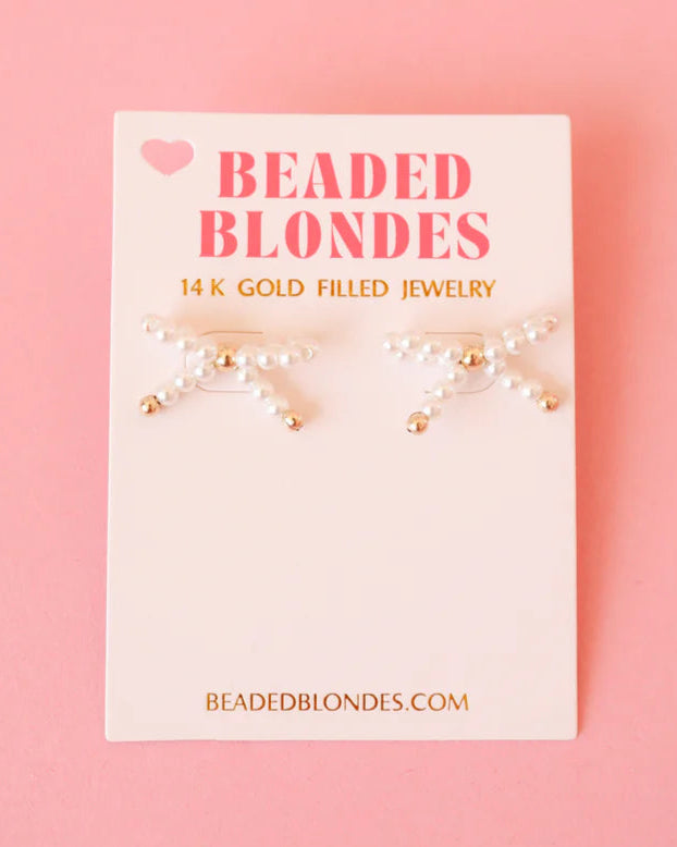 PEARL BEADED BOW EARRING