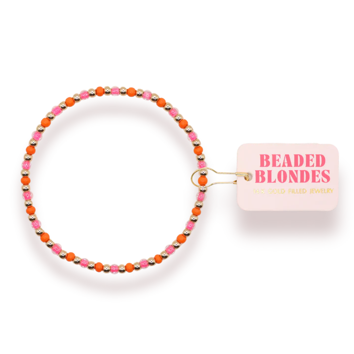 HOT PINK & ORANGE DEMI BEADED BRACELET