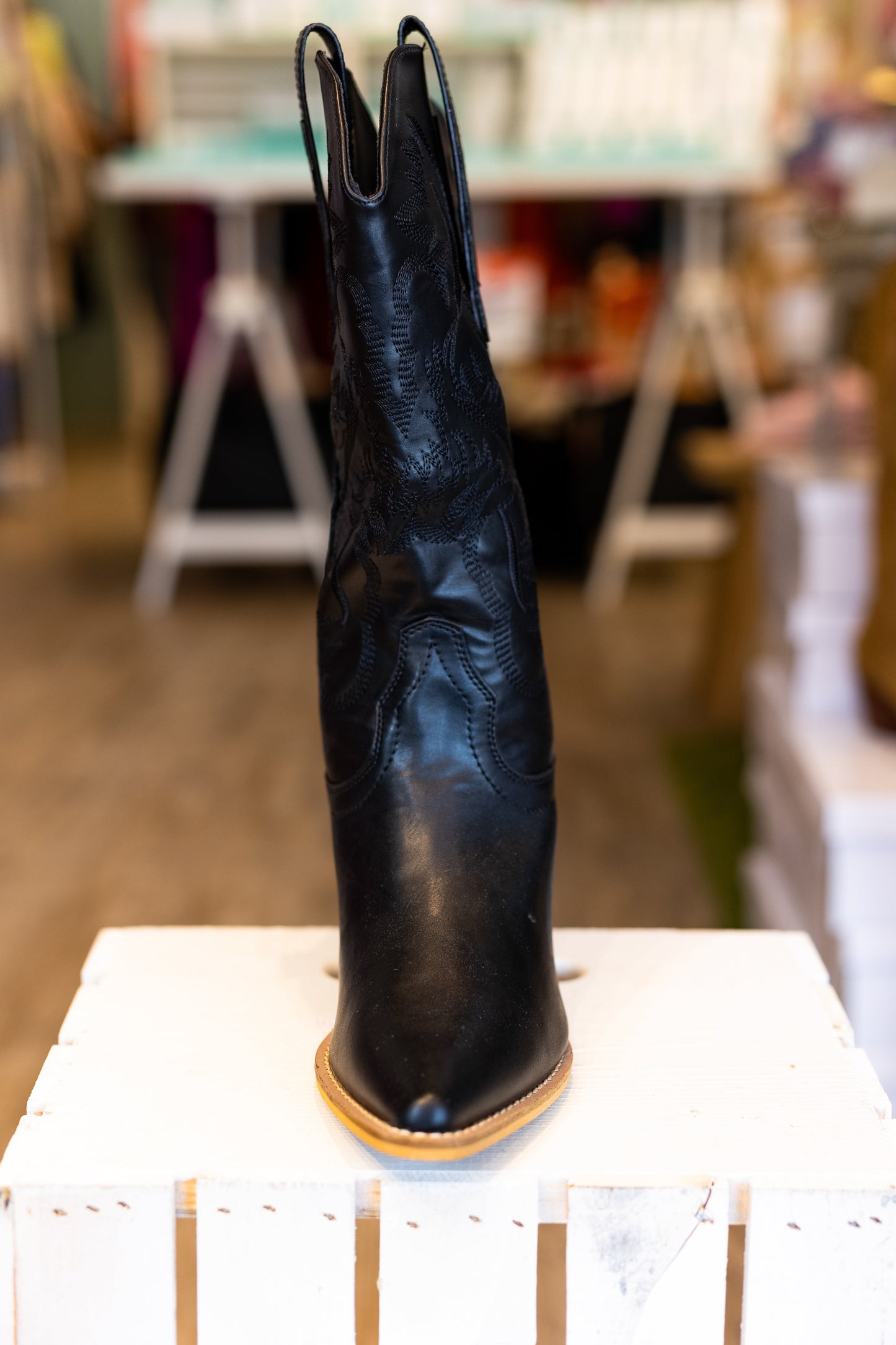 RODEO WESTERN CALF HIGH BOOTS: BLACK