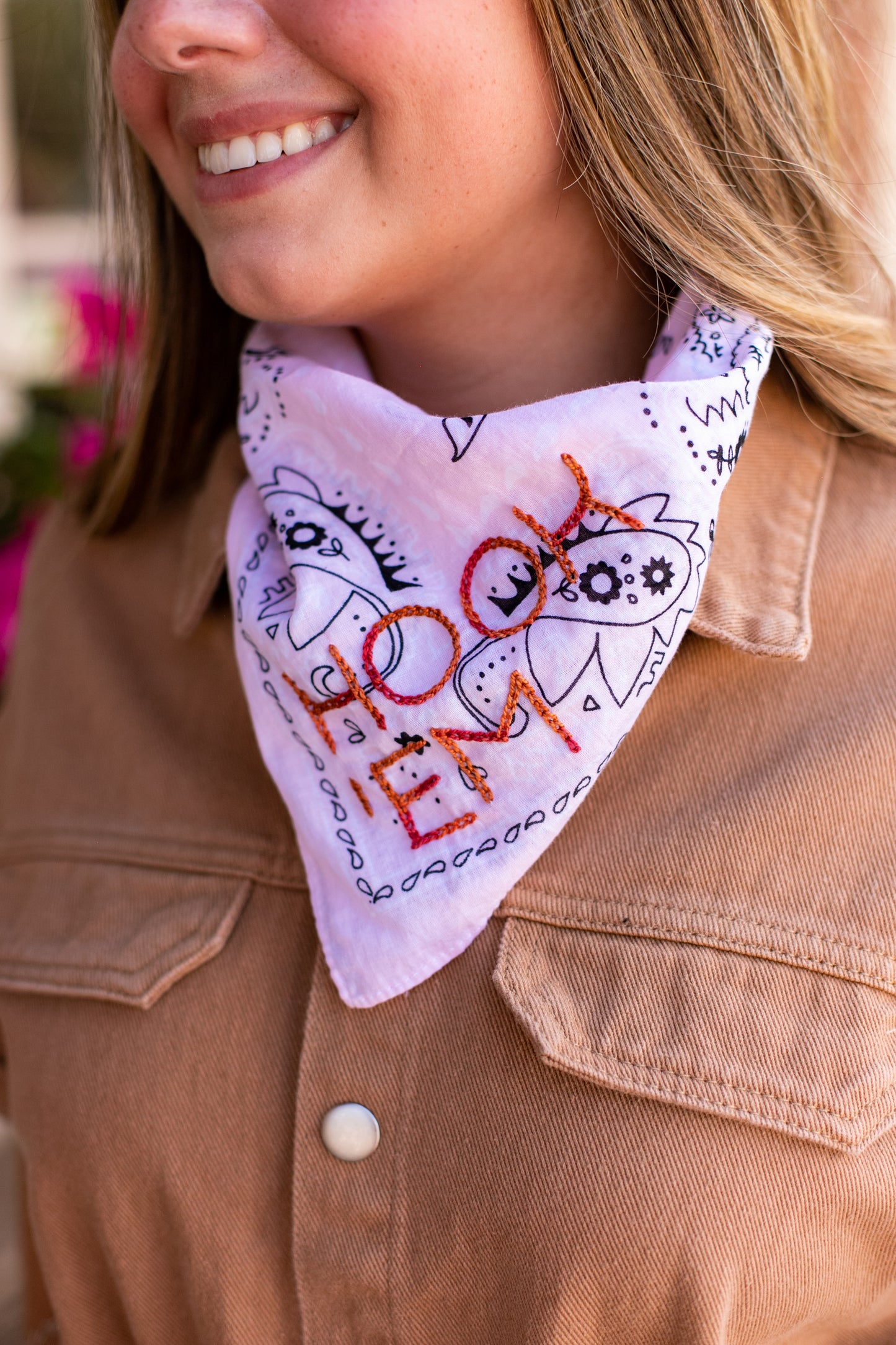 HAND EMBROIDERED GAME DAY BANDANA: HOOK 'EM