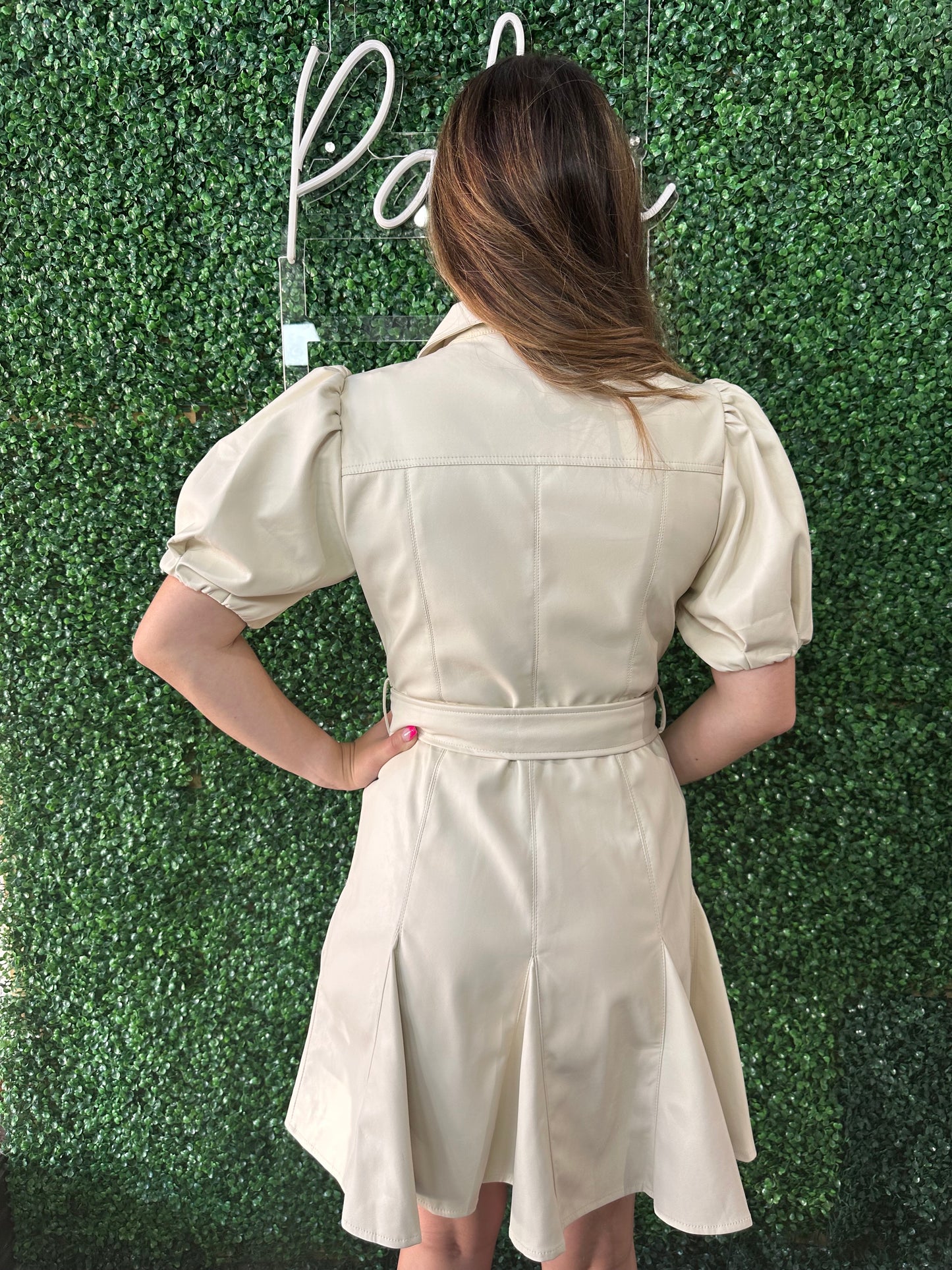 Ivory Vegan Leather Button Up Dress