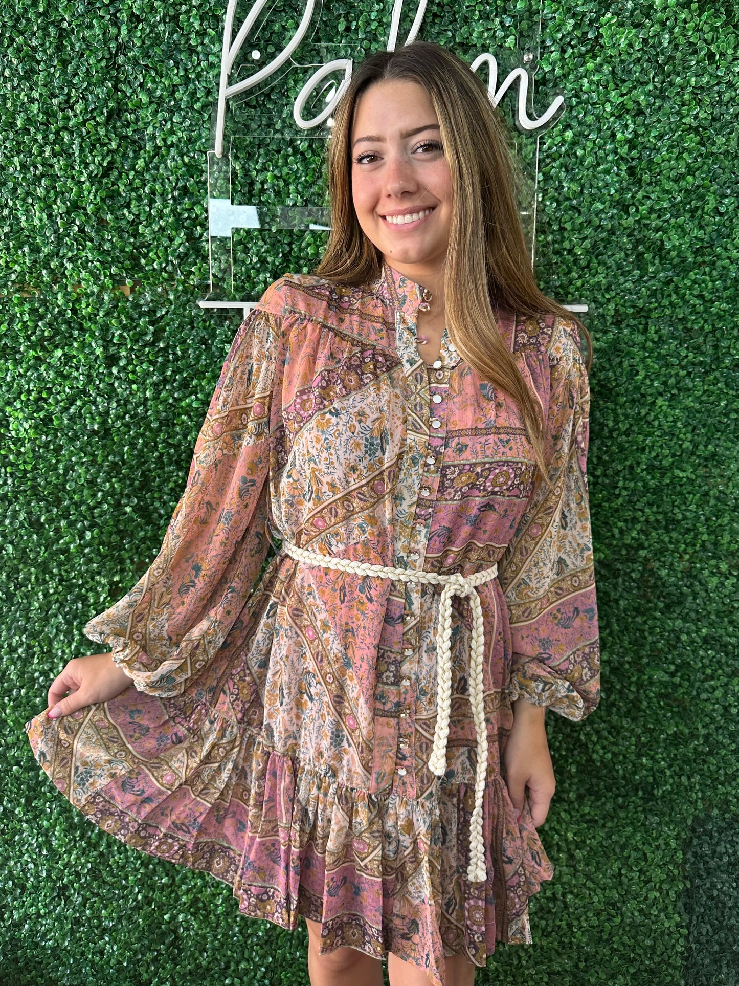 Mauve Printed Dress w/ Belt
