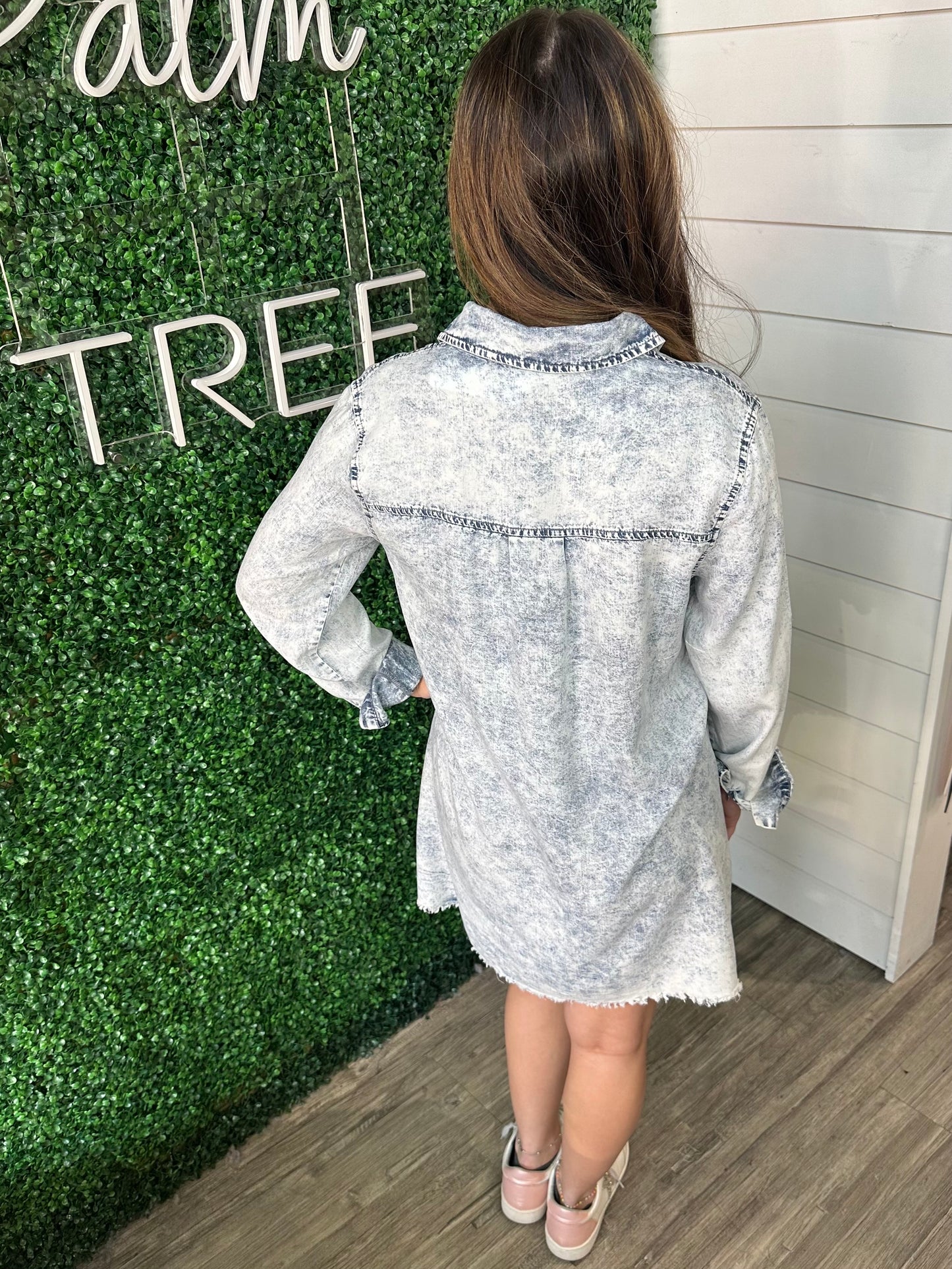 Long Sleeve Shirtdress in Washed Denim