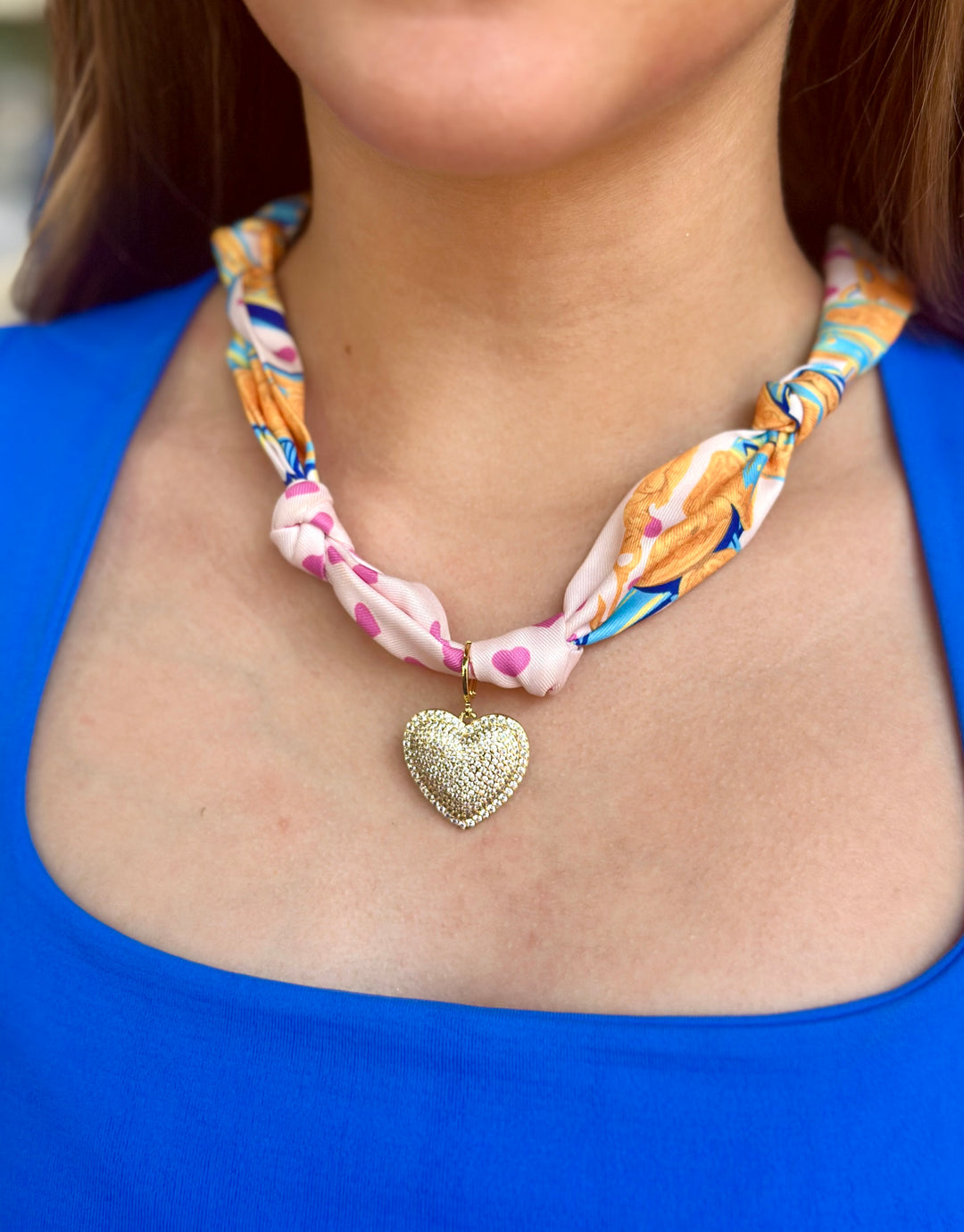 PINK MIX LUMI HEART SCARF NECKLACE